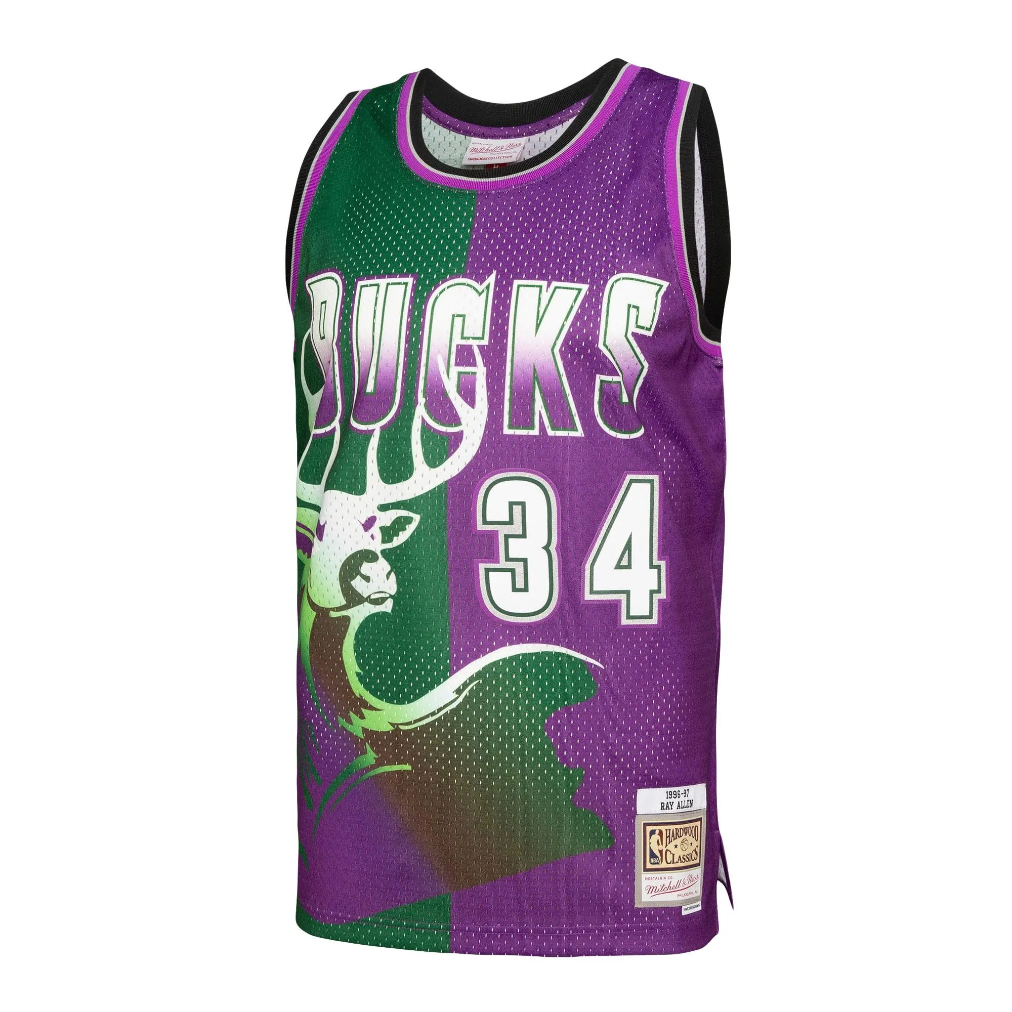 Ray Allen Milwaukee Bucks Mitchell & Ness Hardwood Classics 1996/97 Split Swingman Jersey - Green/Purple