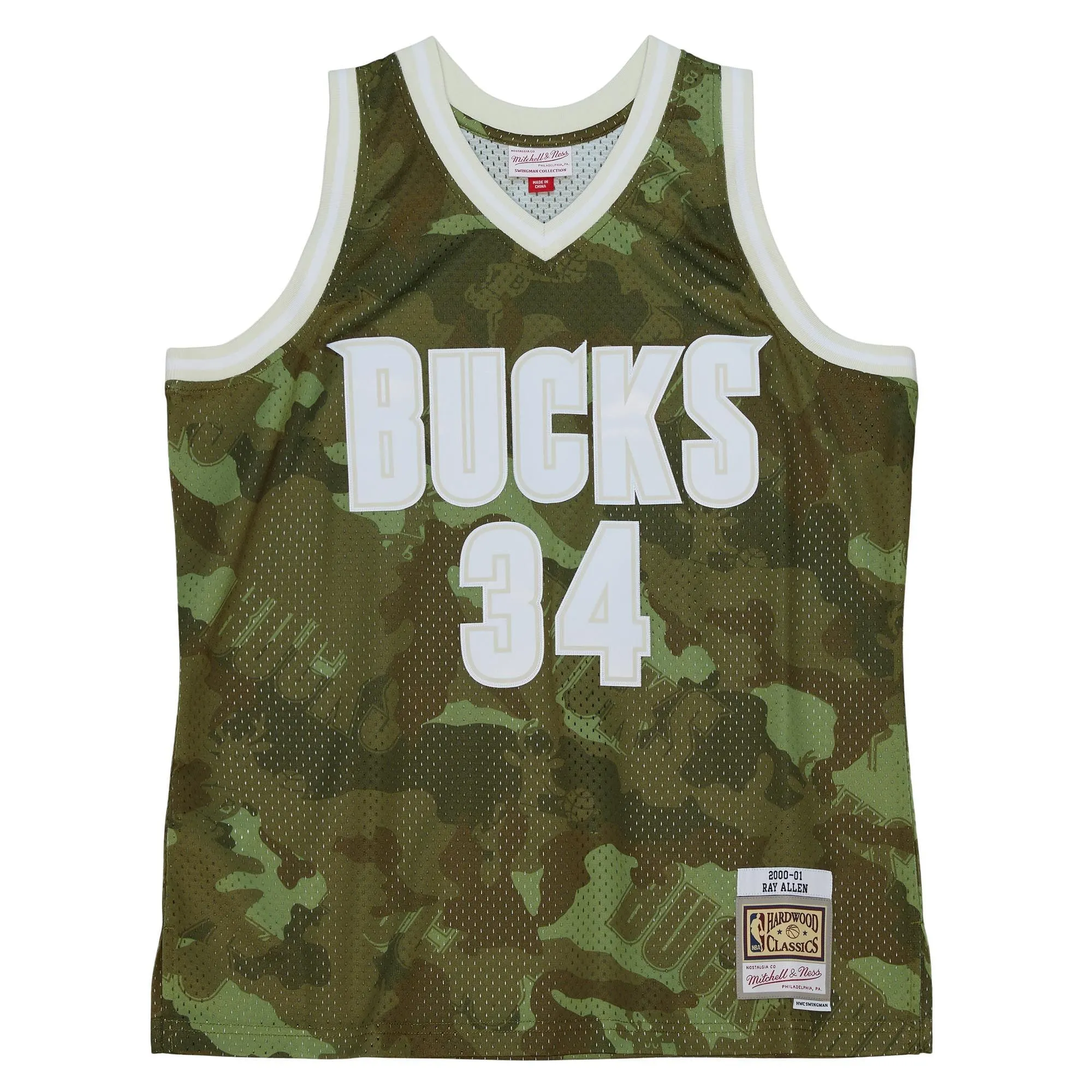 Ray Allen Milwaukee Bucks Mitchell & Ness Hardwood Classics 2000/01 Ghost Green Swingman Jersey - Camo