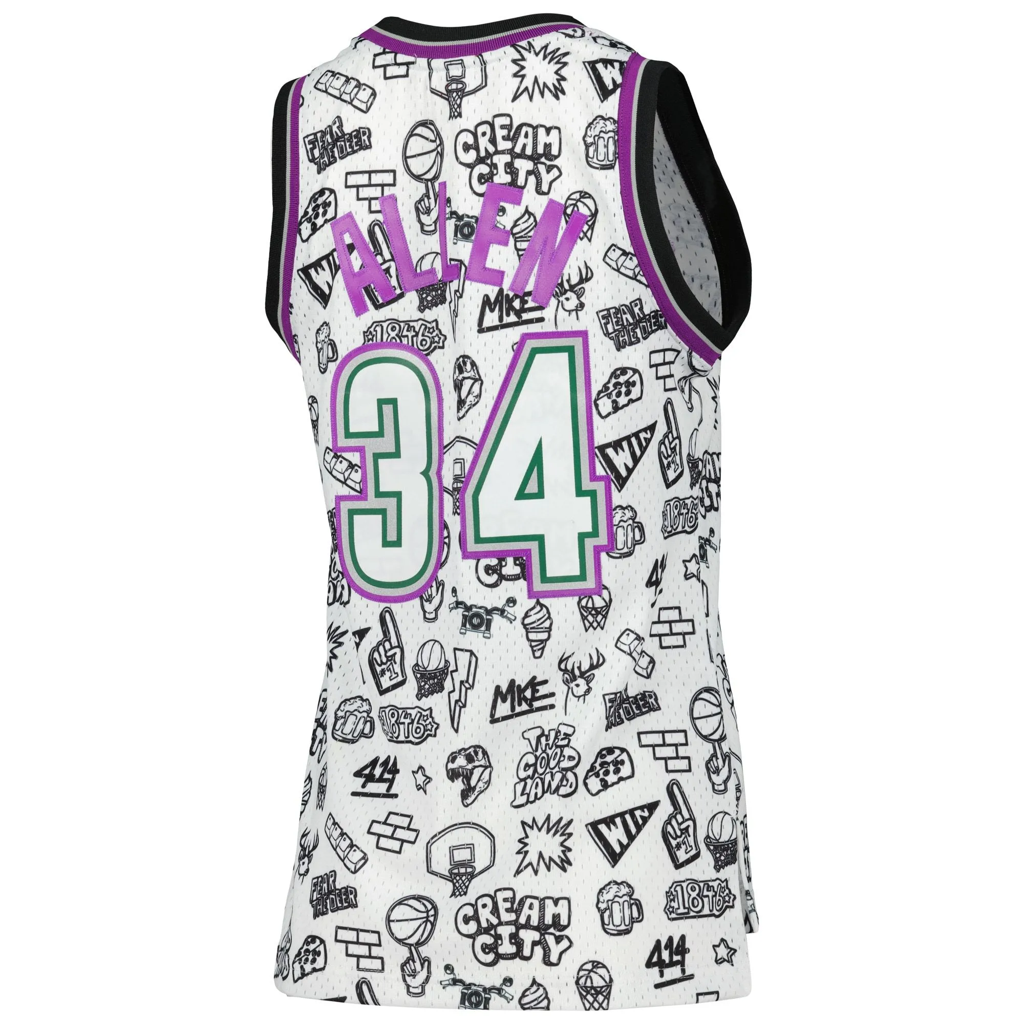 Ray Allen Milwaukee Bucks Mitchell & Ness Women's 1996 Doodle Swingman Jersey - White