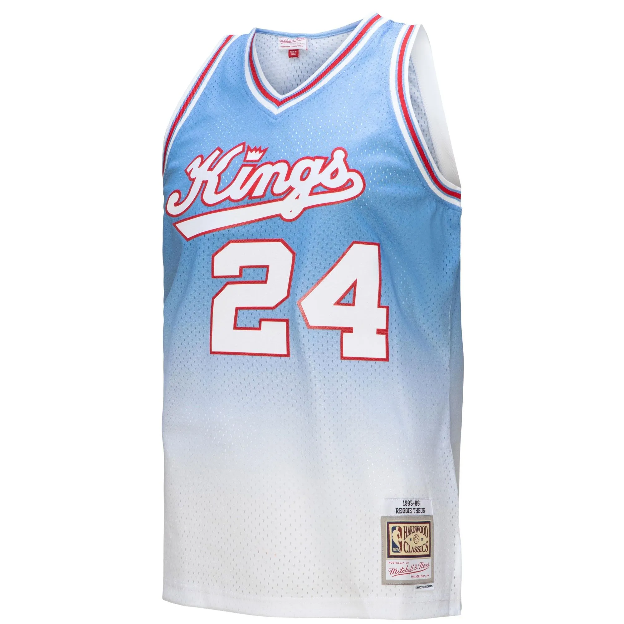 Reggie Theus Sacramento Kings Mitchell & Ness 1985/86 Hardwood Classics Fadeaway Swingman Player Jersey - White/Light Blue