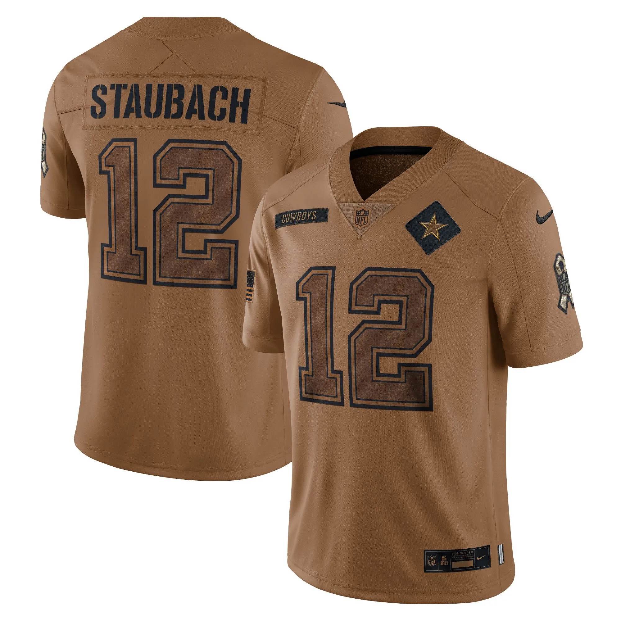 Roger Staubach Dallas Cowboys  2023 Salute To Service Retired Player Limited Jersey - Brown