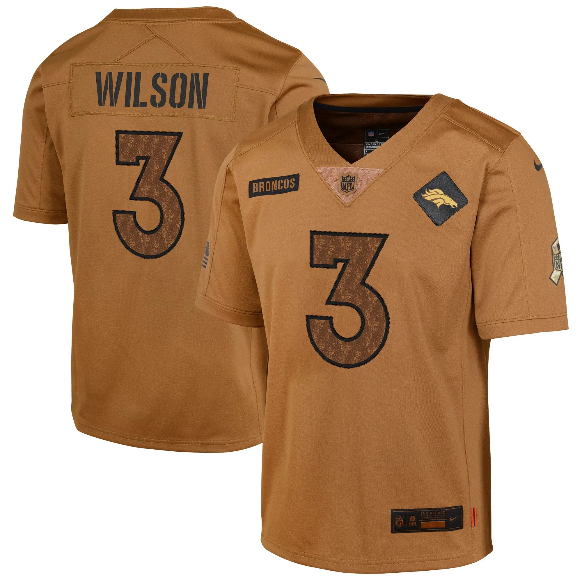 Russell Wilson Denver Broncos  Youth 2023 Salute To Service Limited Jersey - Brown