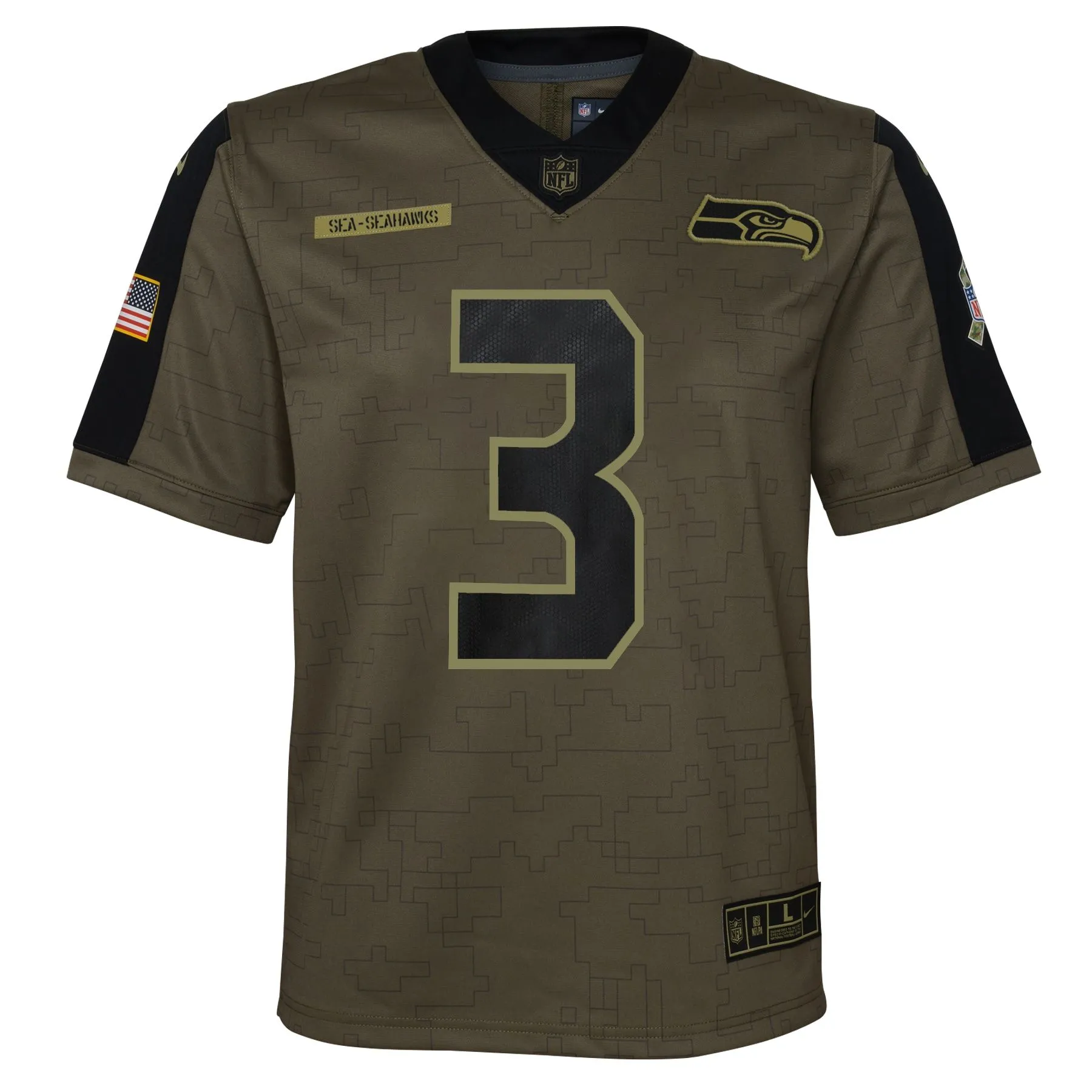 Russell Wilson Seattle Seahawks  Youth 2021 Salute To Service Game Jersey - Olive