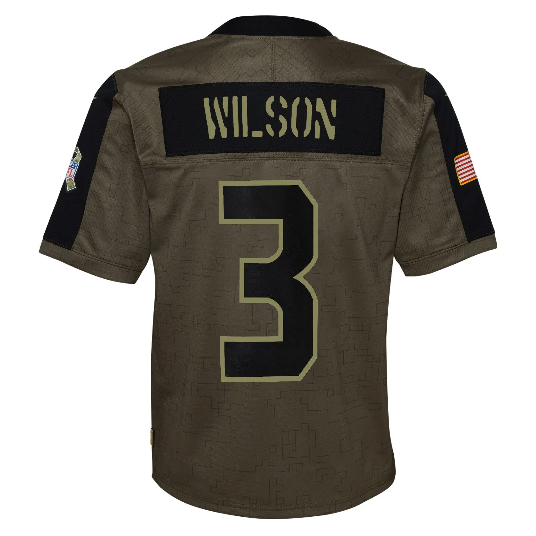 Russell Wilson Seattle Seahawks  Youth 2021 Salute To Service Game Jersey - Olive