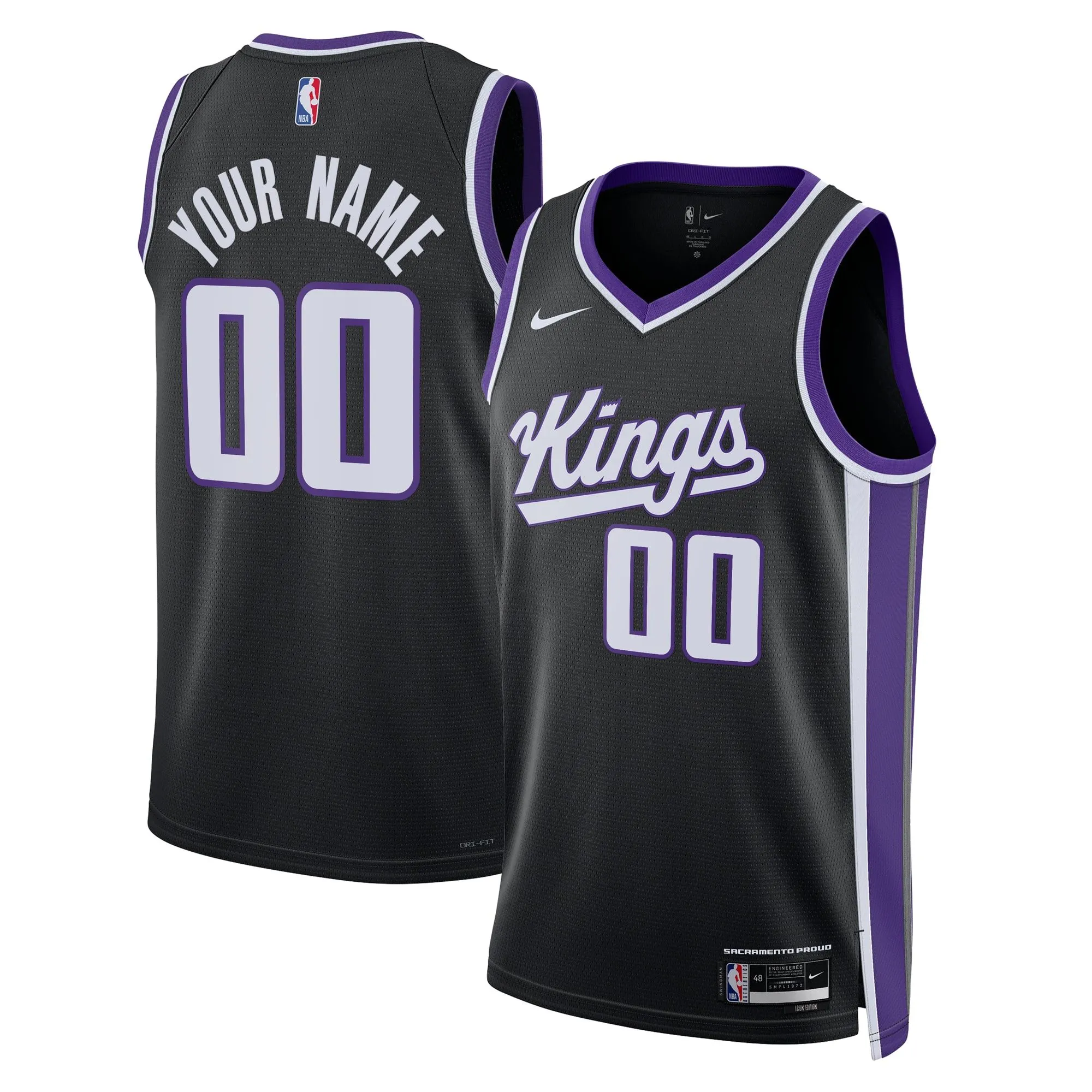 Sacramento Kings  Unisex Swingman Custom Jersey - Icon Edition - Black