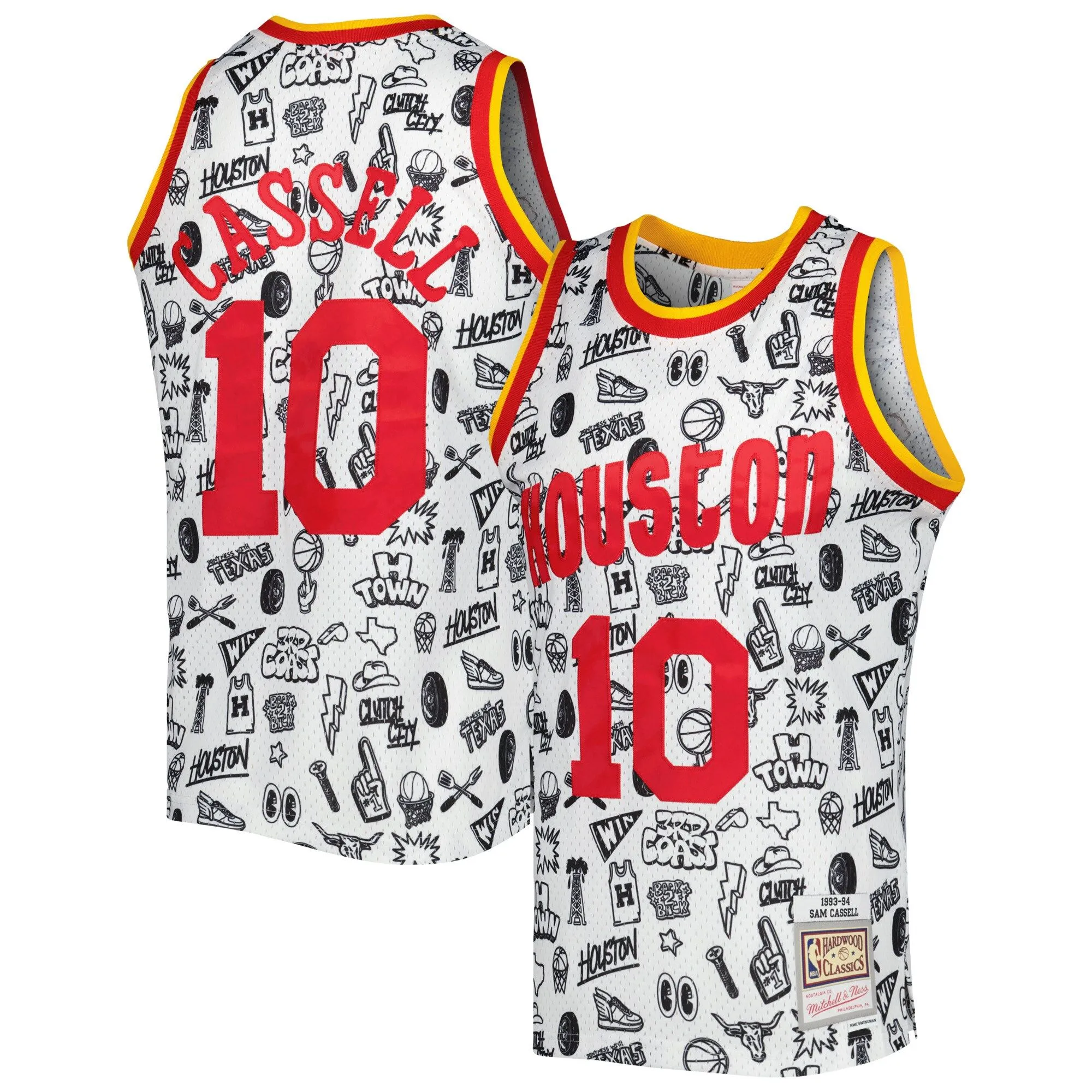 Sam Cassell Houston Rockets Mitchell & Ness 1993/94 Hardwood Classics Doodle Swingman Jersey - White