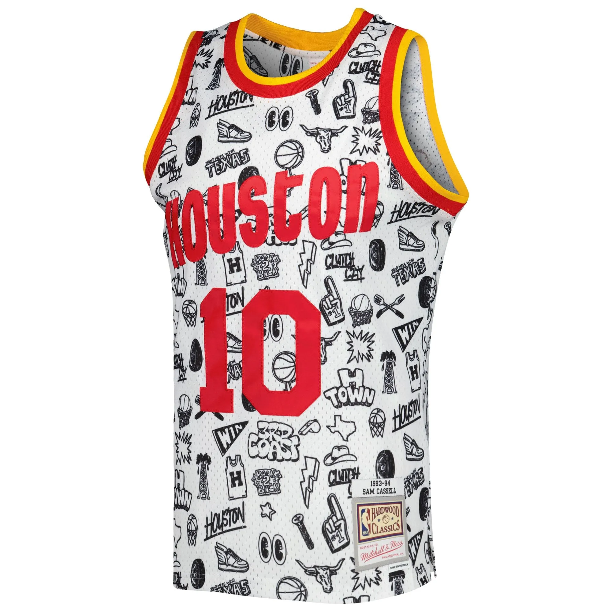 Sam Cassell Houston Rockets Mitchell & Ness 1993/94 Hardwood Classics Doodle Swingman Jersey - White