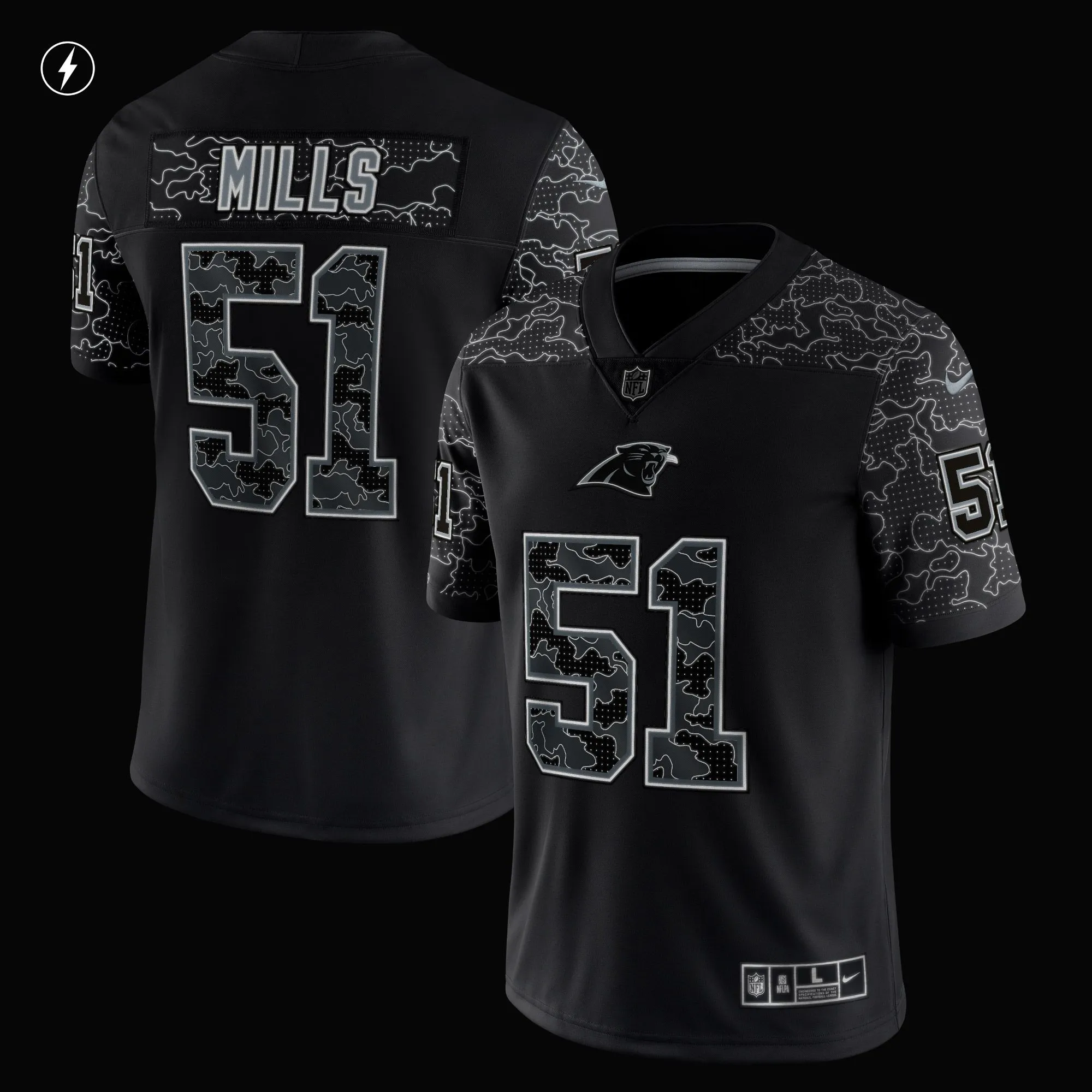 Sam Mills Carolina Panthers  Retired Player RFLCTV Limited Jersey - Black