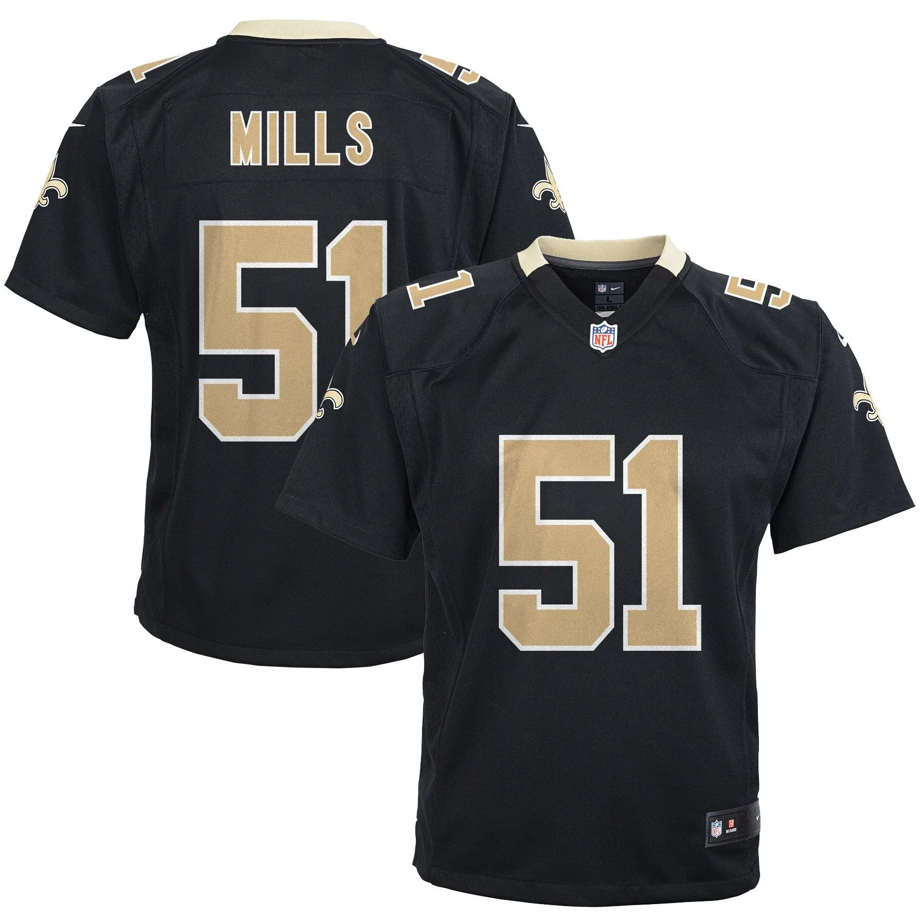 Sam Mills New Orleans Saints  Youth Retired Game Jersey - Black