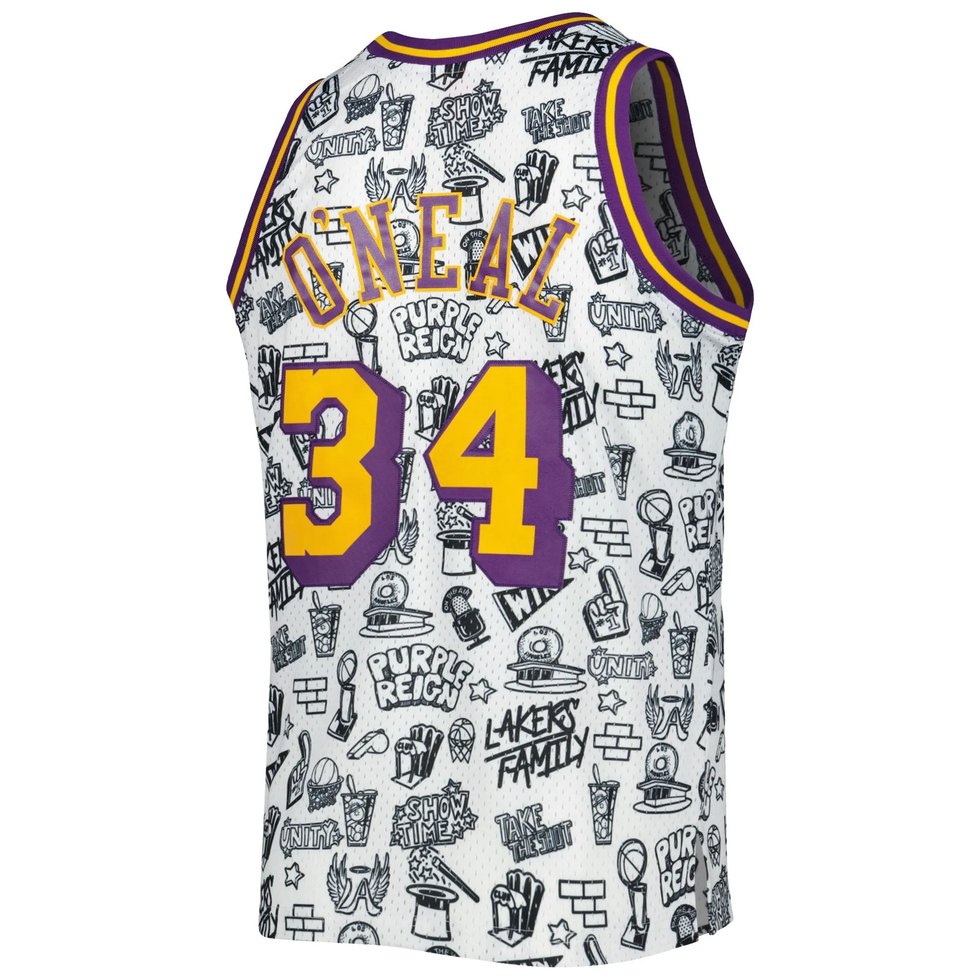 Shaquille O'Neal Los Angeles Lakers Mitchell & Ness 1996/97 Hardwood Classics Doodle Swingman Jersey - White