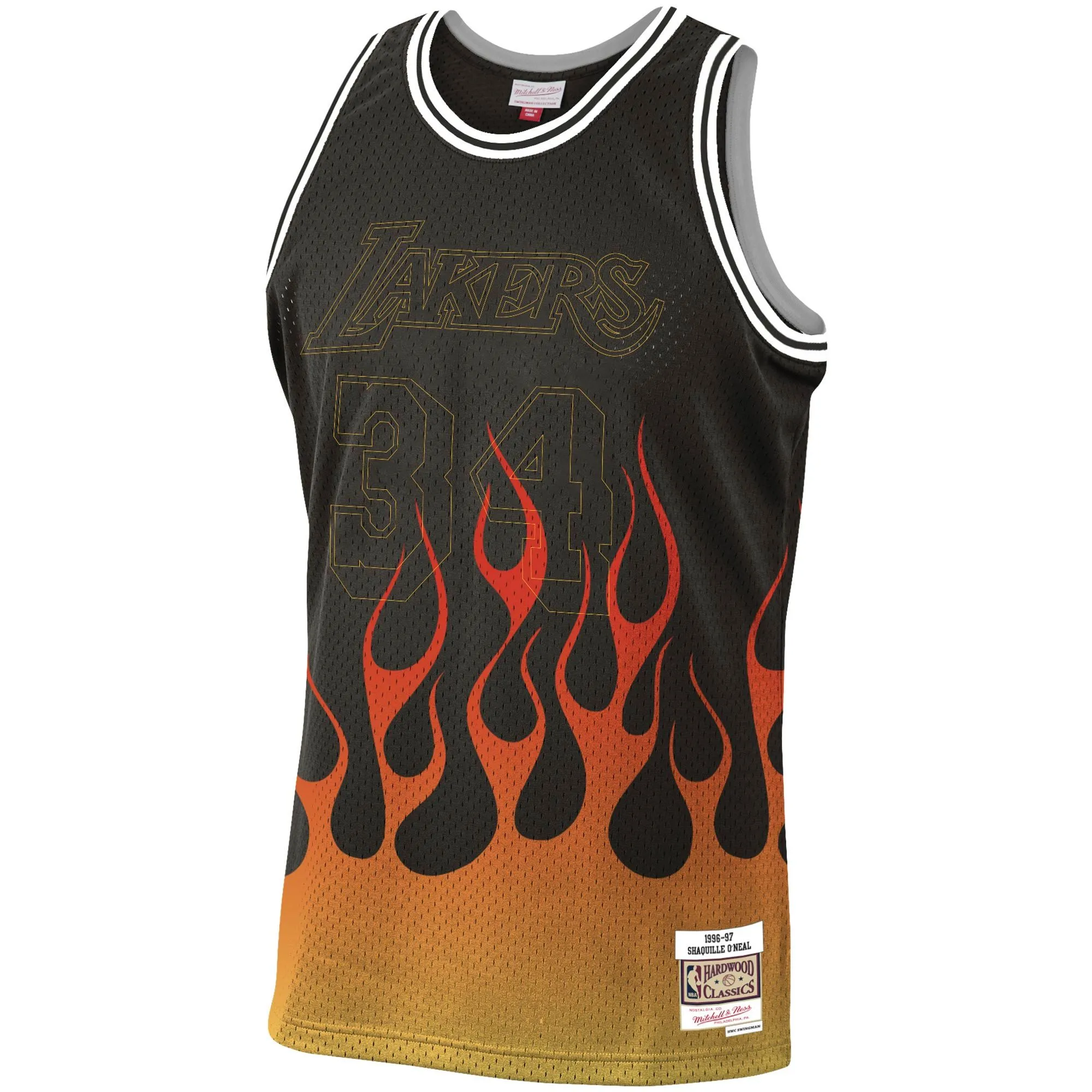 Shaquille O'Neal Los Angeles Lakers Mitchell & Ness 1996-97 Hardwood Classics Flames Swingman Jersey - Black