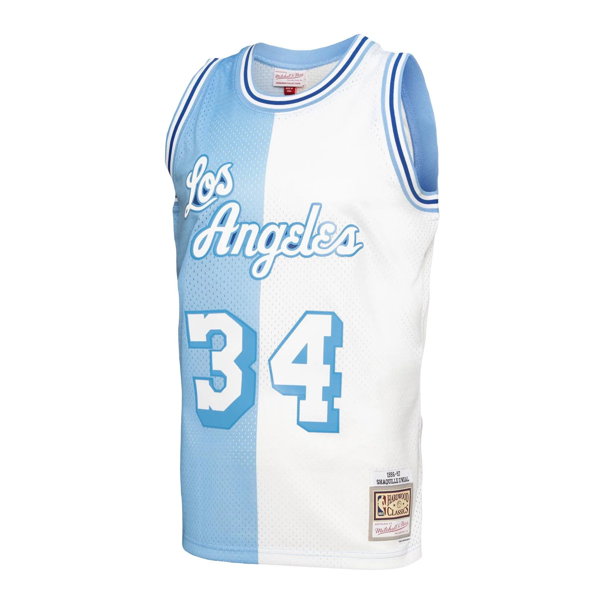 Shaquille O'Neal Los Angeles Lakers Mitchell & Ness Big & Tall Hardwood Classics 1996/97 Split Swingman Jersey - Powder Blue/White