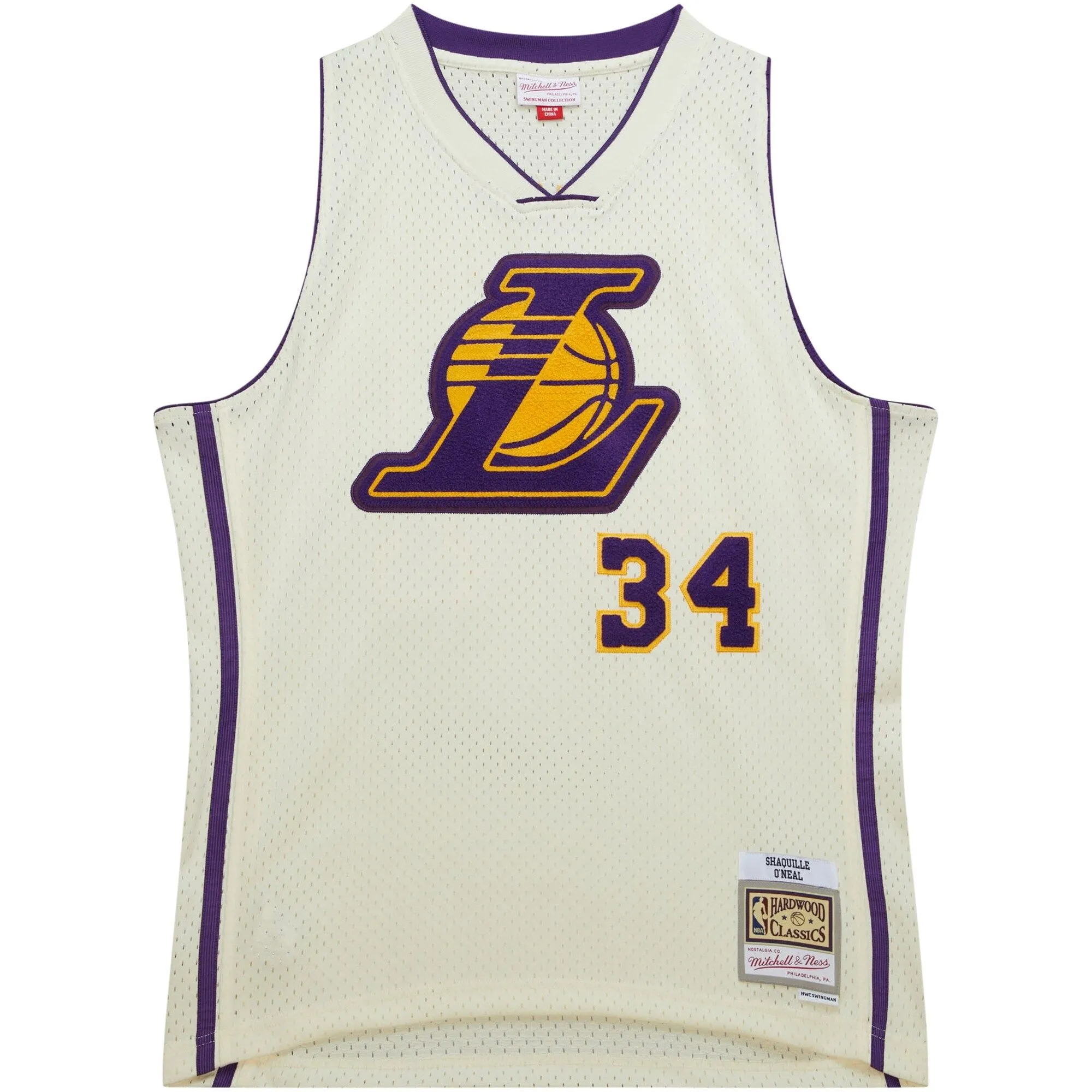 Shaquille O'Neal Los Angeles Lakers Mitchell & Ness Chainstitch Swingman Jersey - Cream