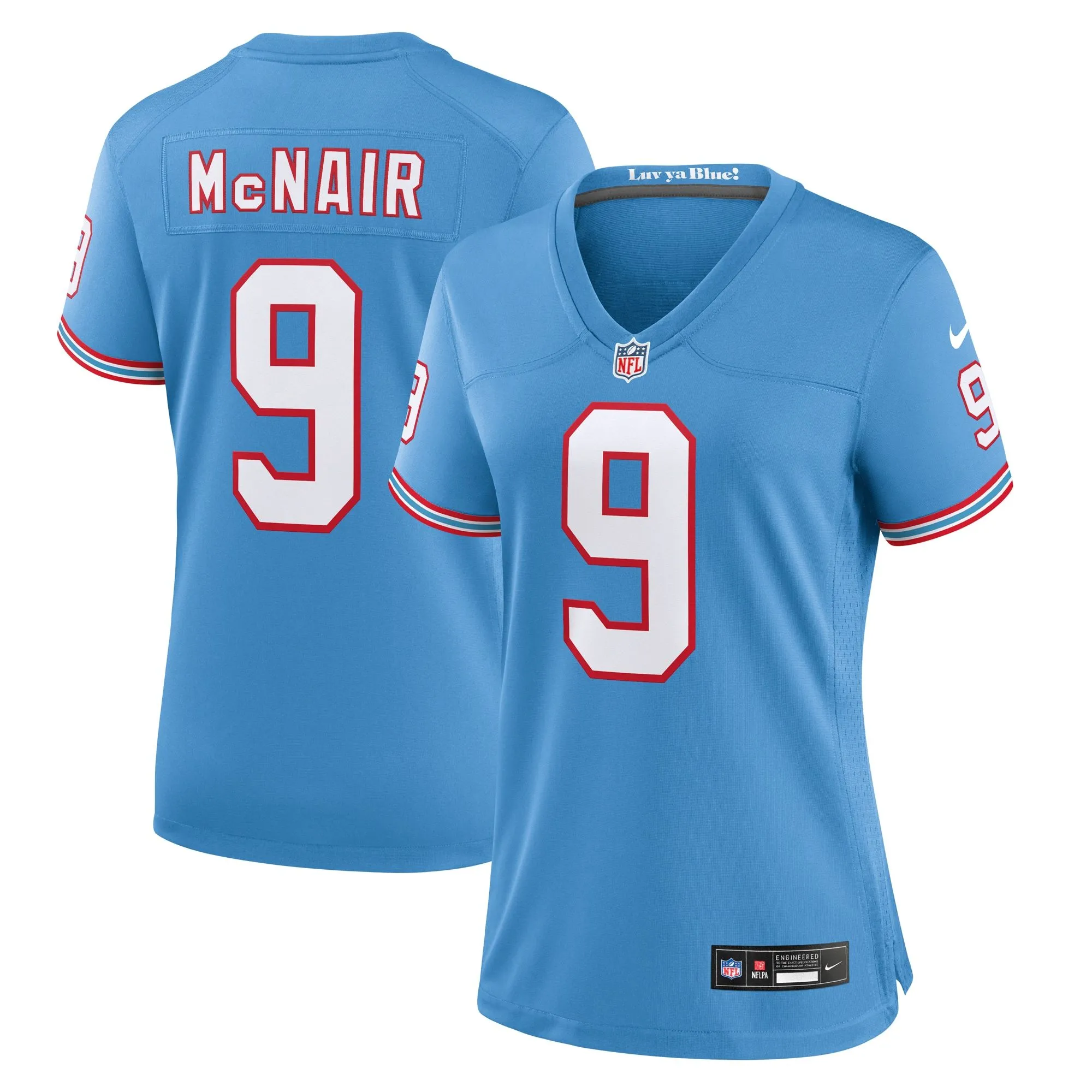 Steve McNair Tennessee Titans  Women's Oilers Throwback Retired Player Game Jersey - Light Blue