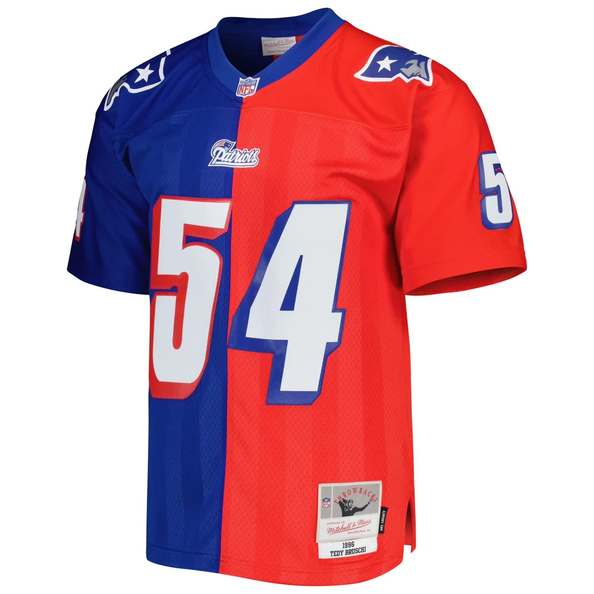 Tedy Bruschi New England Patriots Mitchell & Ness 1996 Split Legacy Replica Jersey - Royal/Red