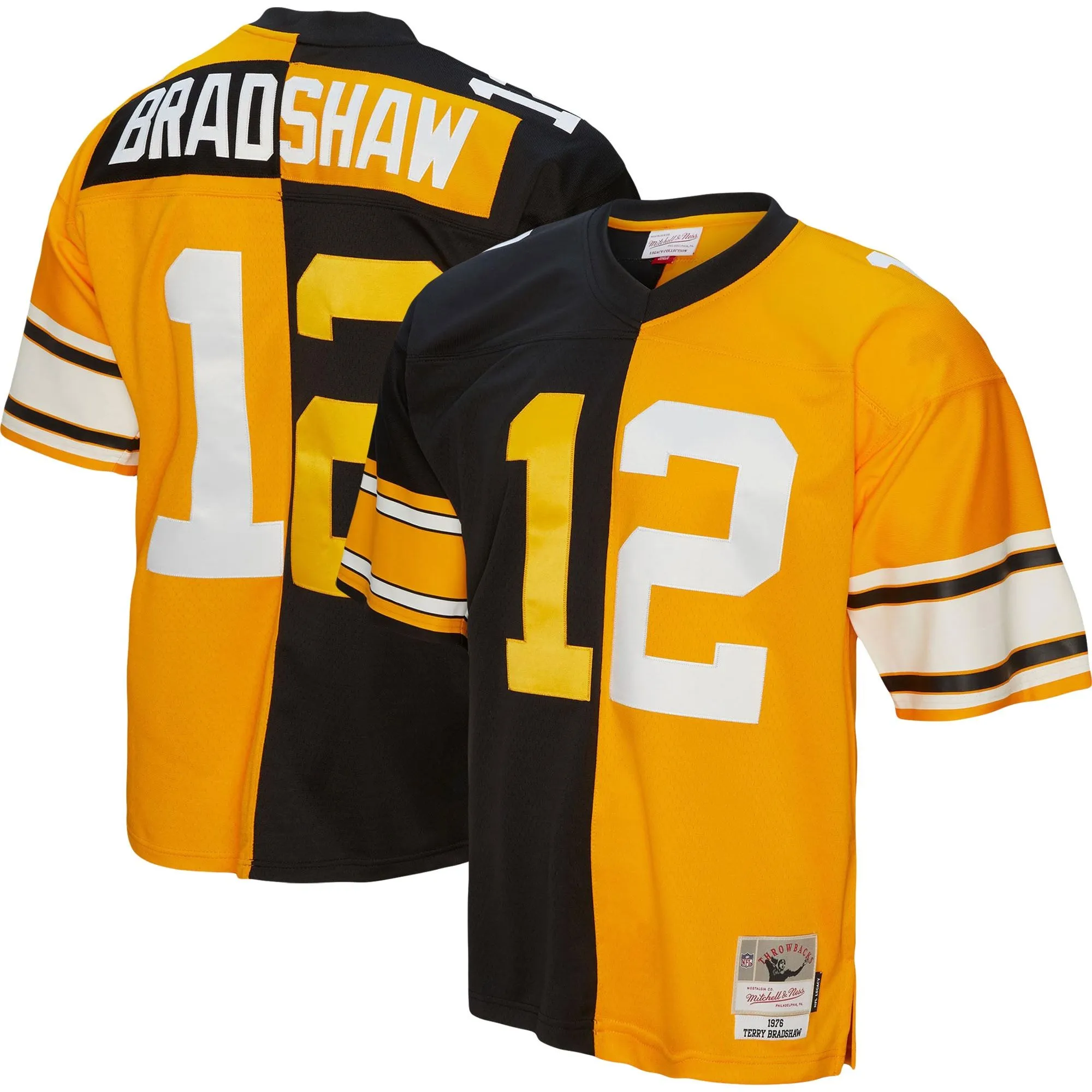 Terry Bradshaw Pittsburgh Steelers Mitchell & Ness 1976 Split Legacy Replica Jersey - Black/Gold