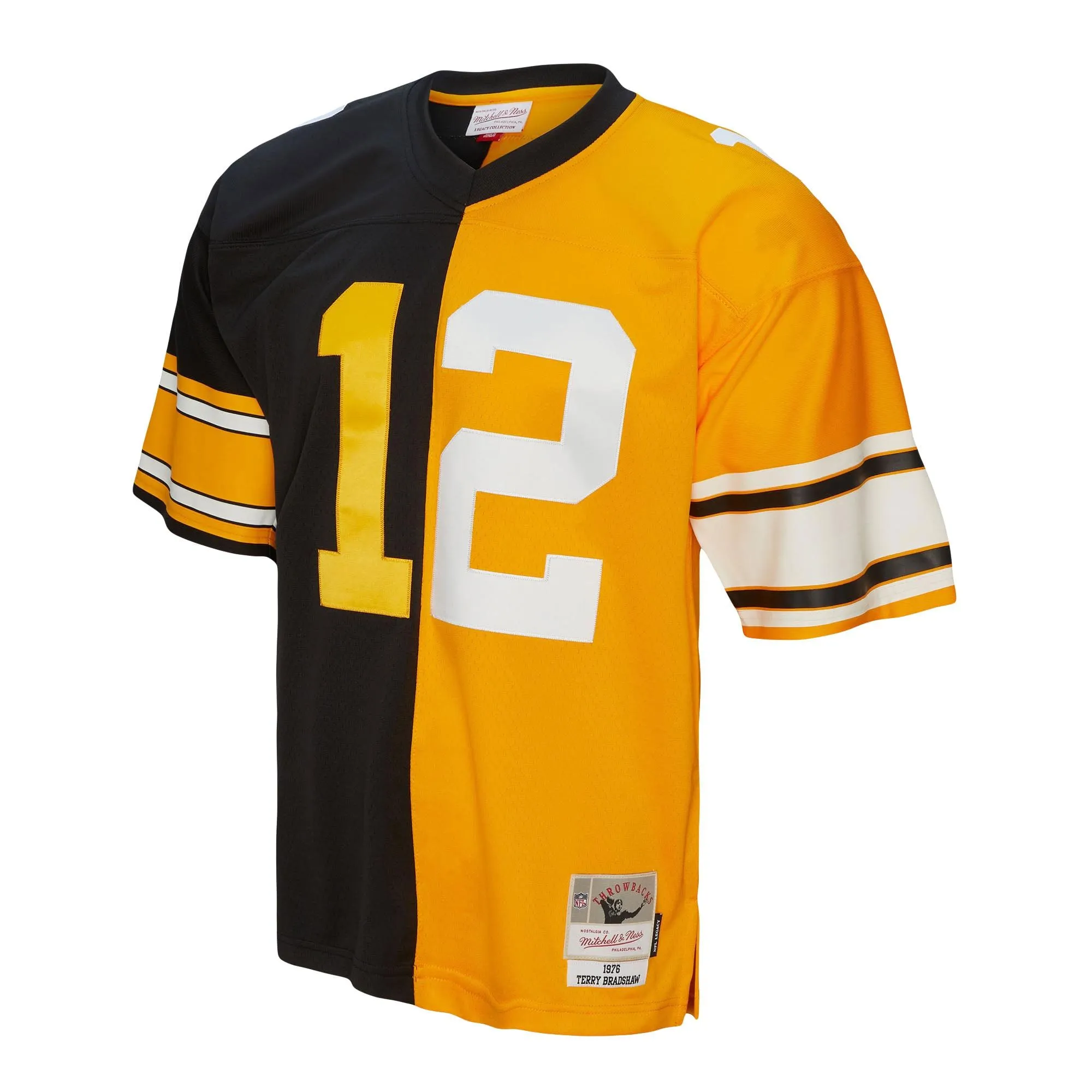 Terry Bradshaw Pittsburgh Steelers Mitchell & Ness 1976 Split Legacy Replica Jersey - Black/Gold