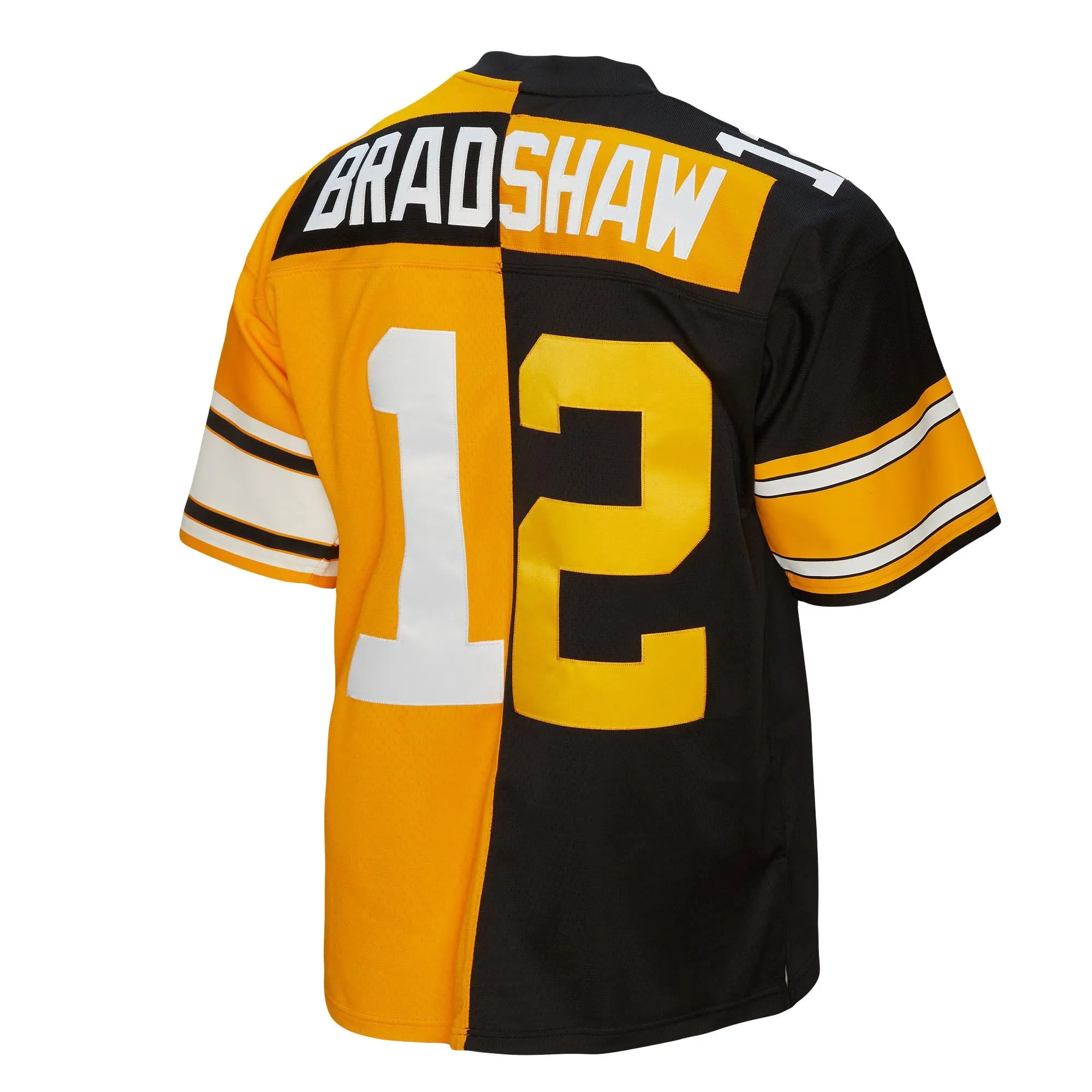 Terry Bradshaw Pittsburgh Steelers Mitchell & Ness 1976 Split Legacy Replica Jersey - Black/Gold