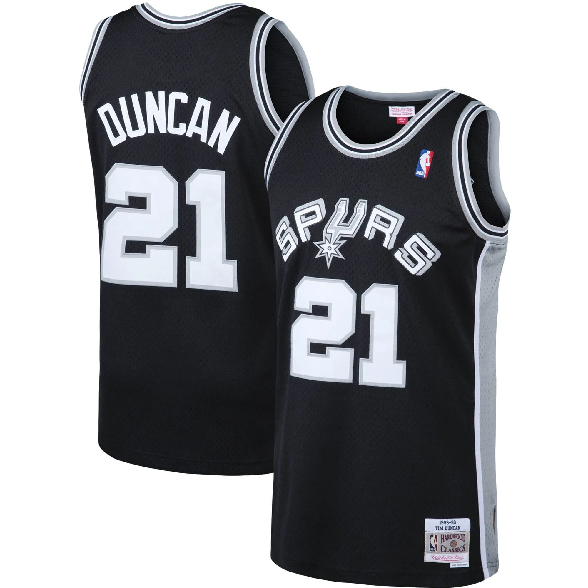 Tim Duncan San Antonio Spurs Mitchell & Ness 1998/99 Big & Tall Hardwood Classics Swingman Jersey - Black