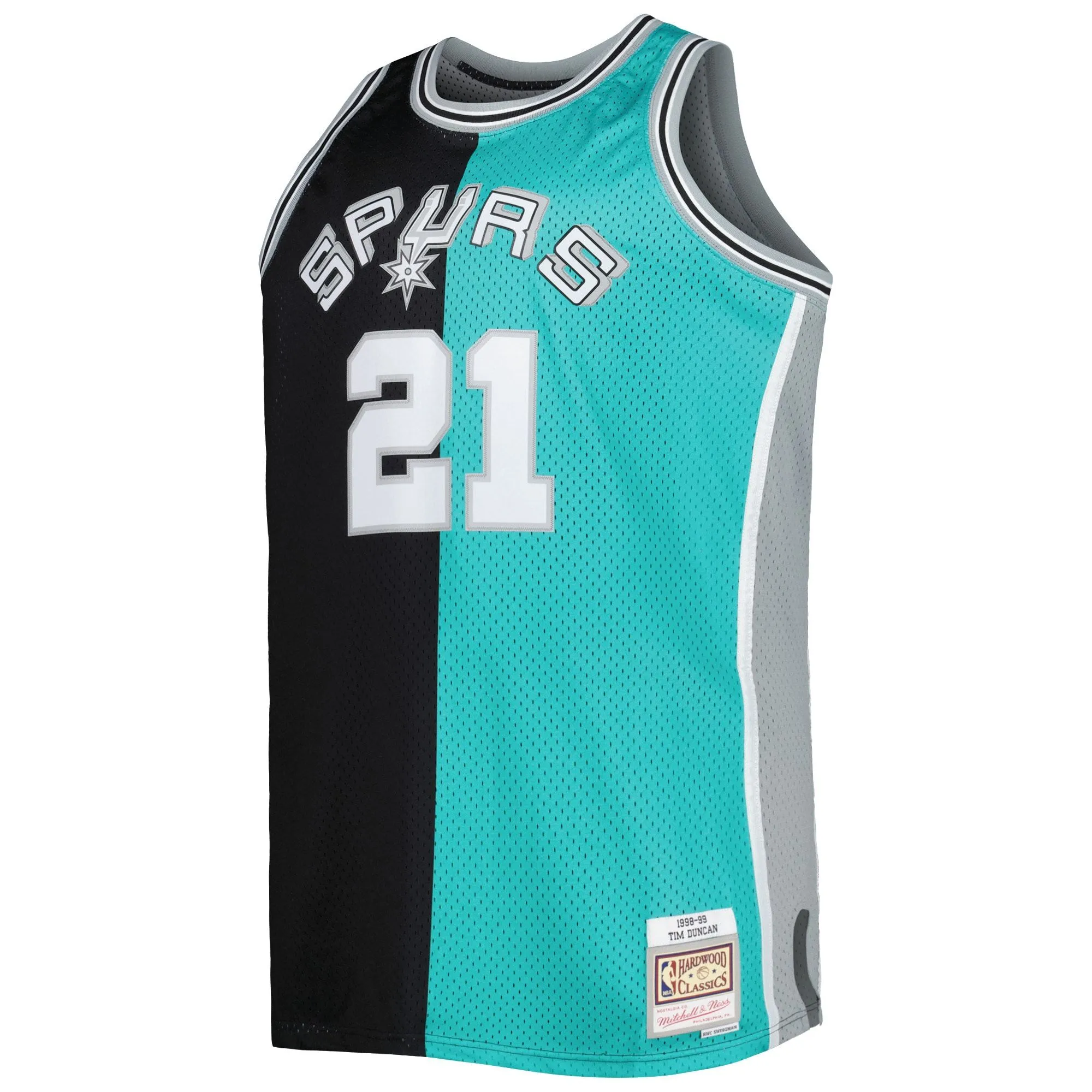 Tim Duncan San Antonio Spurs Mitchell & Ness Big & Tall Hardwood Classics 1998/99 Split Swingman Jersey - Black/Teal