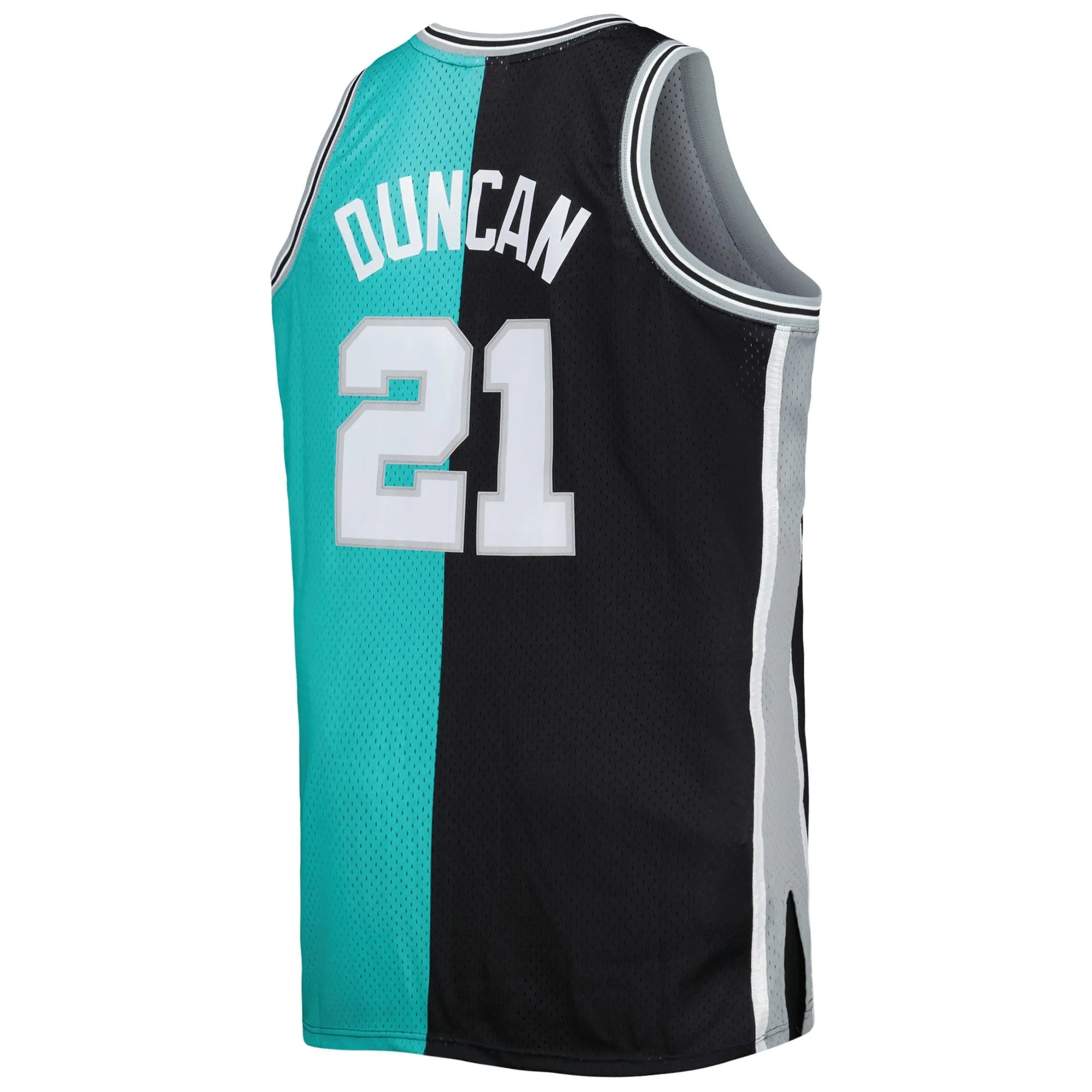 Tim Duncan San Antonio Spurs Mitchell & Ness Big & Tall Hardwood Classics 1998/99 Split Swingman Jersey - Black/Teal