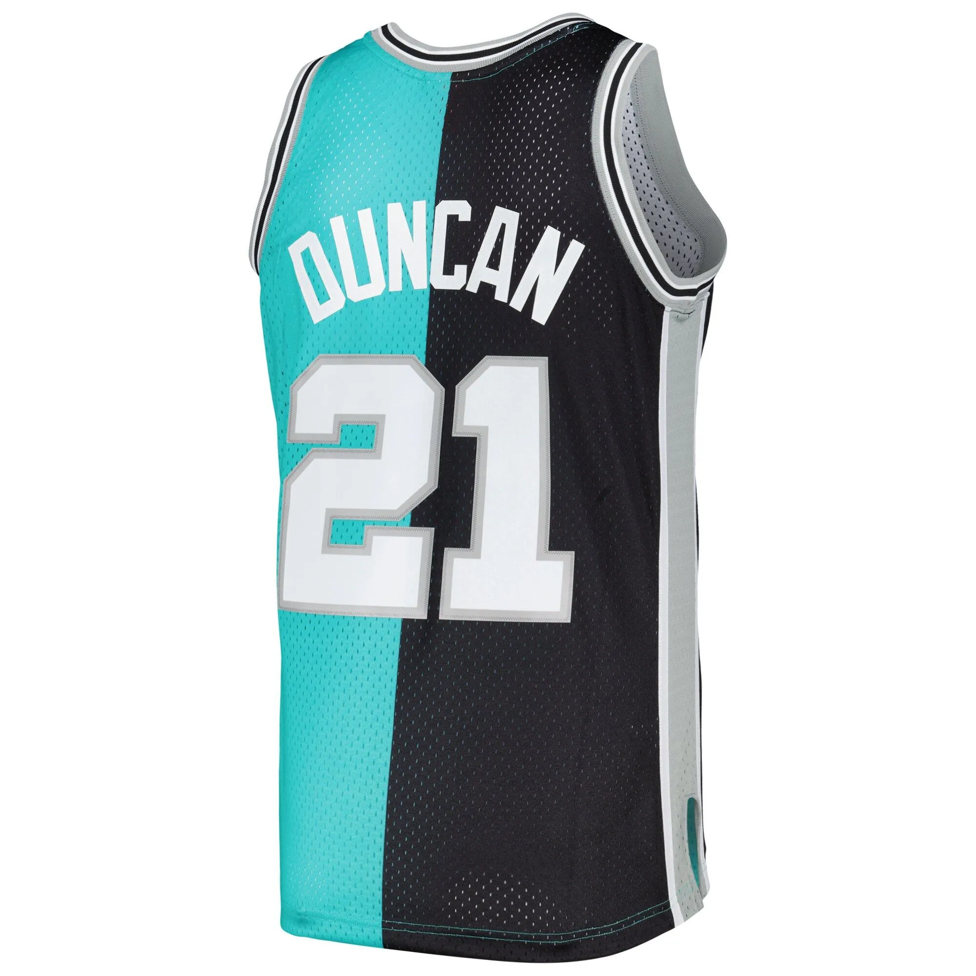 Tim Duncan San Antonio Spurs Mitchell & Ness Hardwood Classics 1998/99 Split Swingman Jersey - Black/Teal