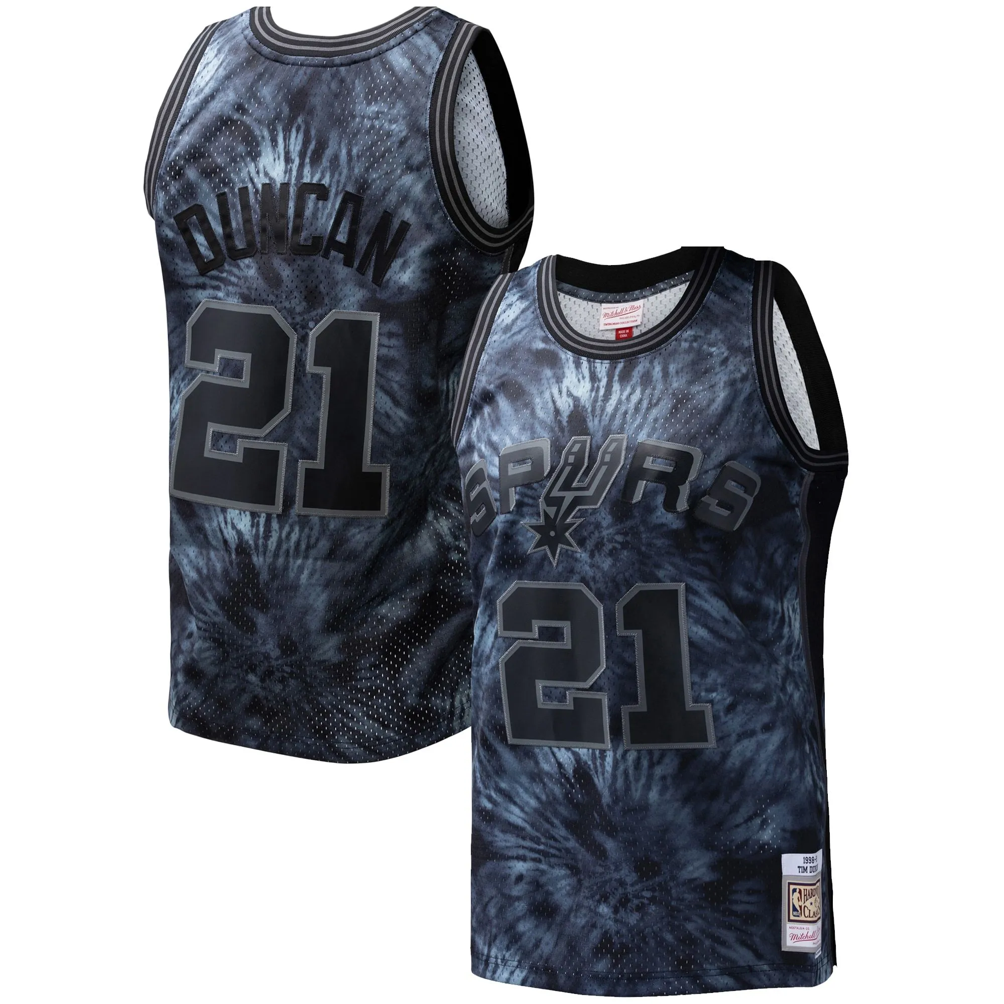 Tim Duncan San Antonio Spurs Mitchell & Ness Hardwood Classics 1998/99 Tie-Dye Swingman Jersey - Black