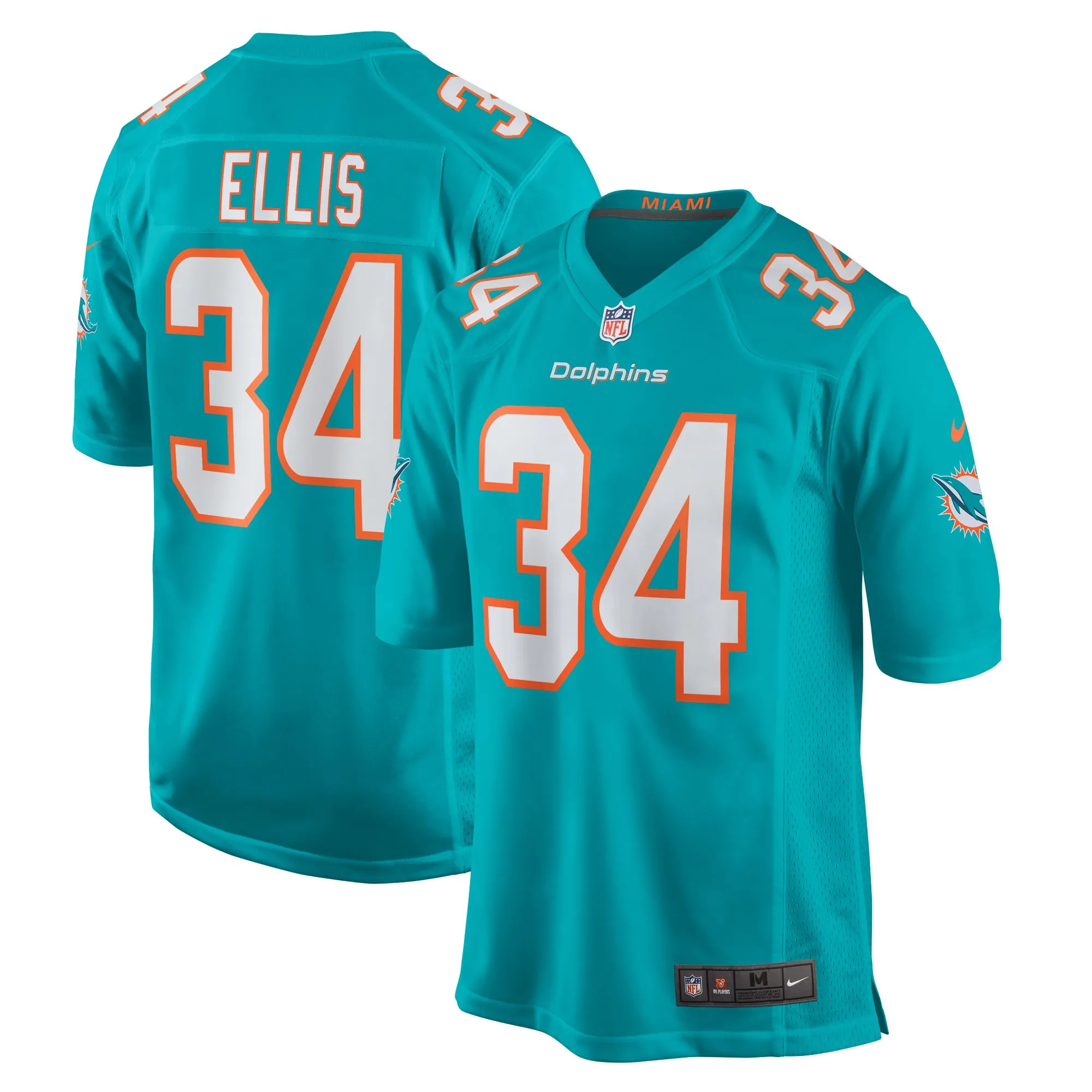 Tino Ellis Miami Dolphins  Home Game Player Jersey - Aqua