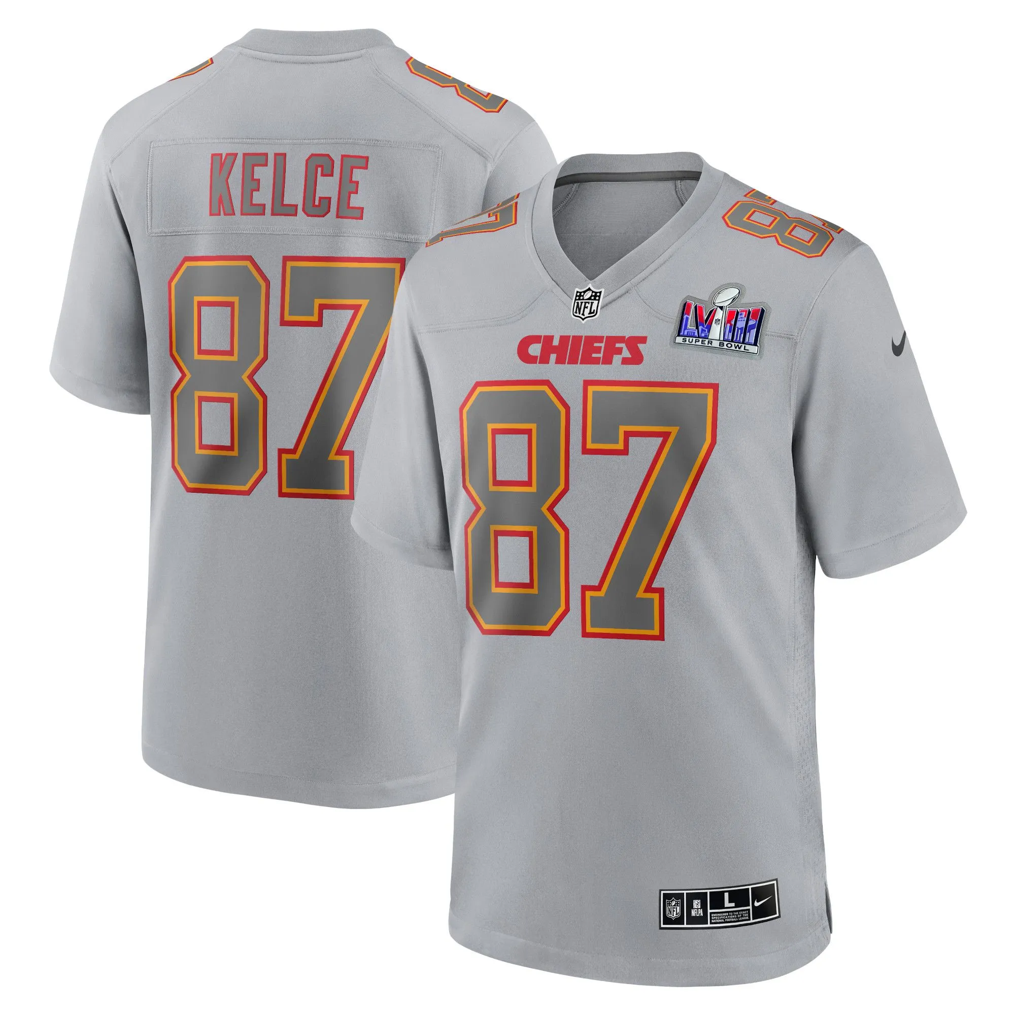 Travis Kelce Kansas City Chiefs  Super Bowl LVIII Atmosphere Fashion Game Jersey - Gray