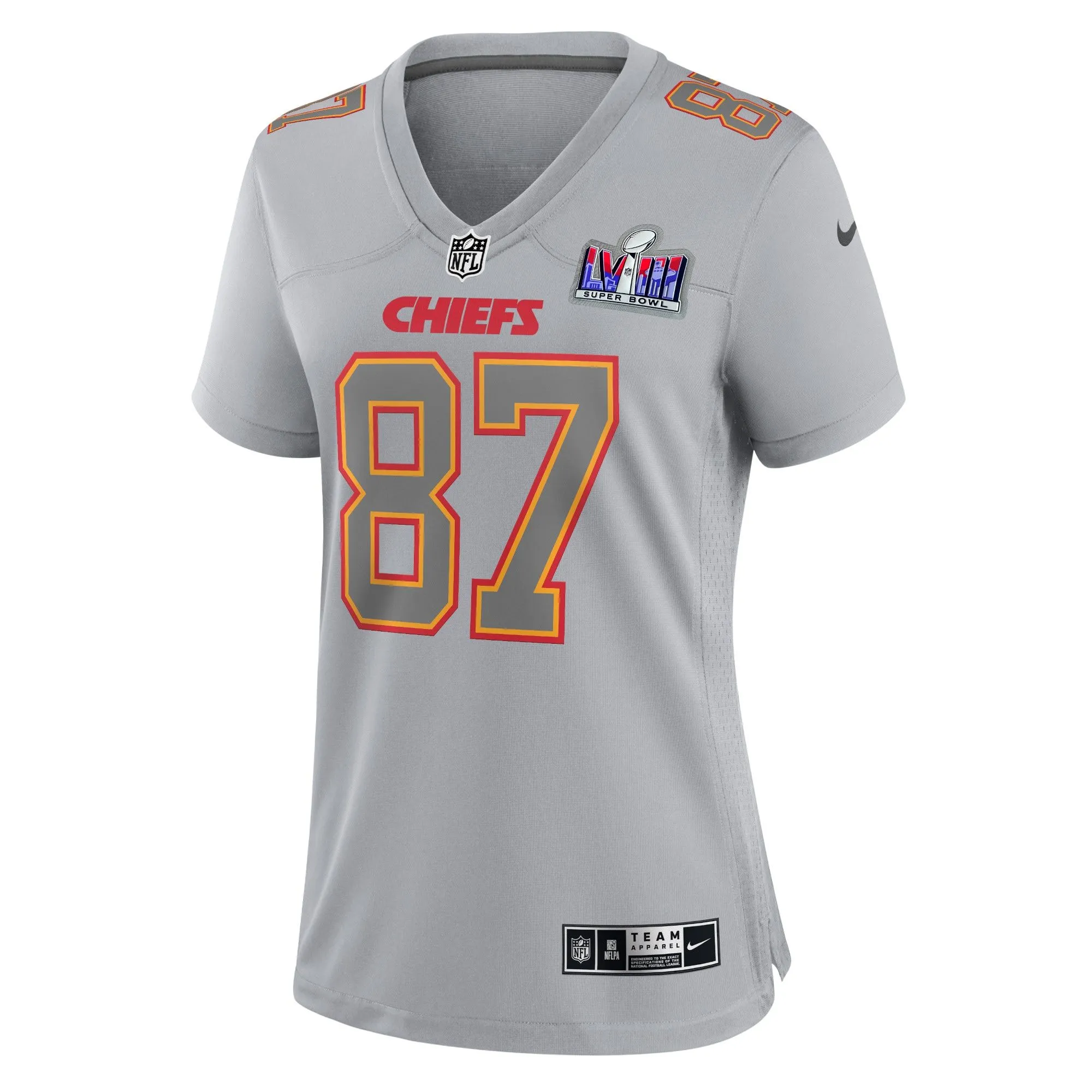 Travis Kelce Kansas City Chiefs  Women's Super Bowl LVIII Atmosphere Fashion Game Jersey - Gray