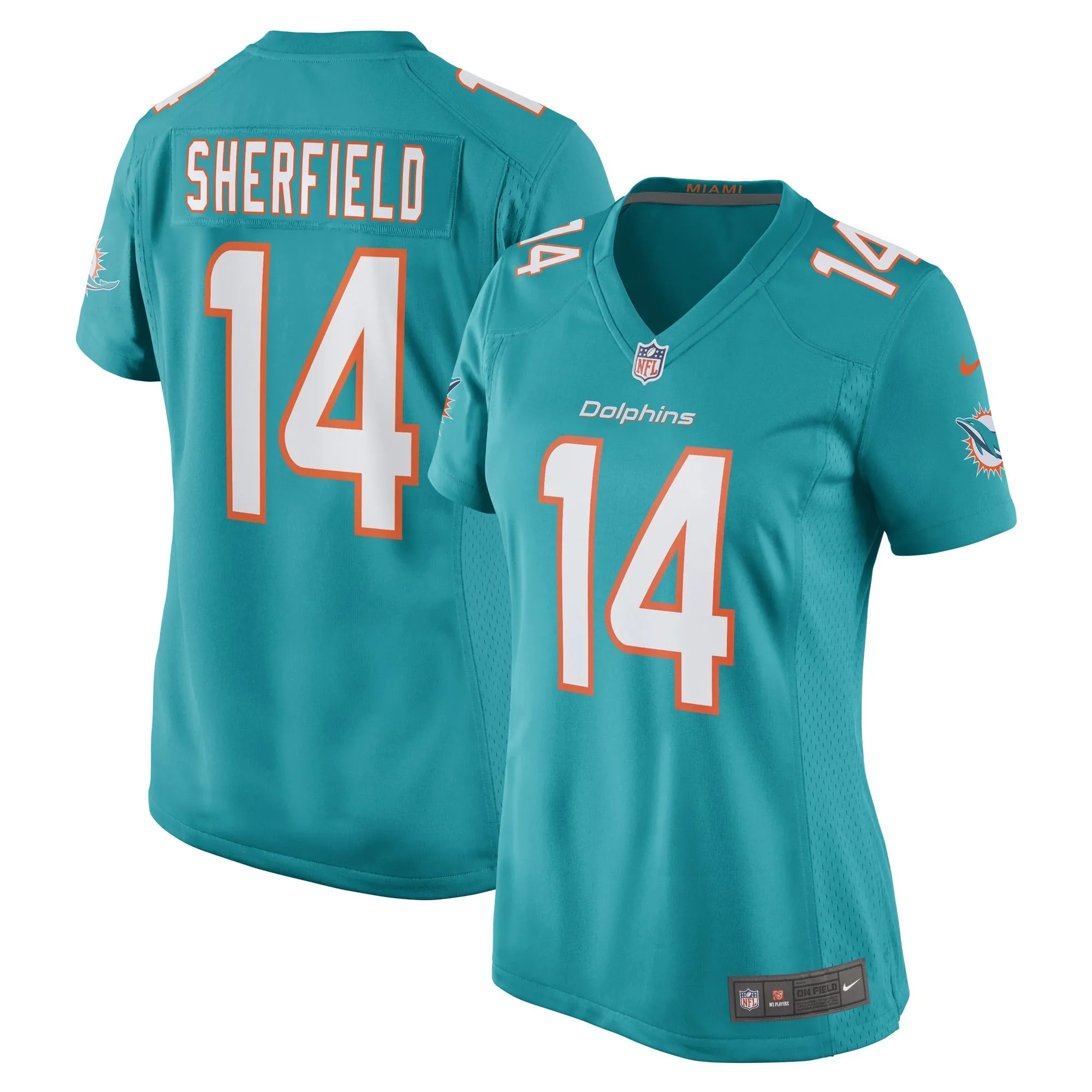 Trent Sherfield Miami Dolphins  Women's Game Player Jersey - Aqua