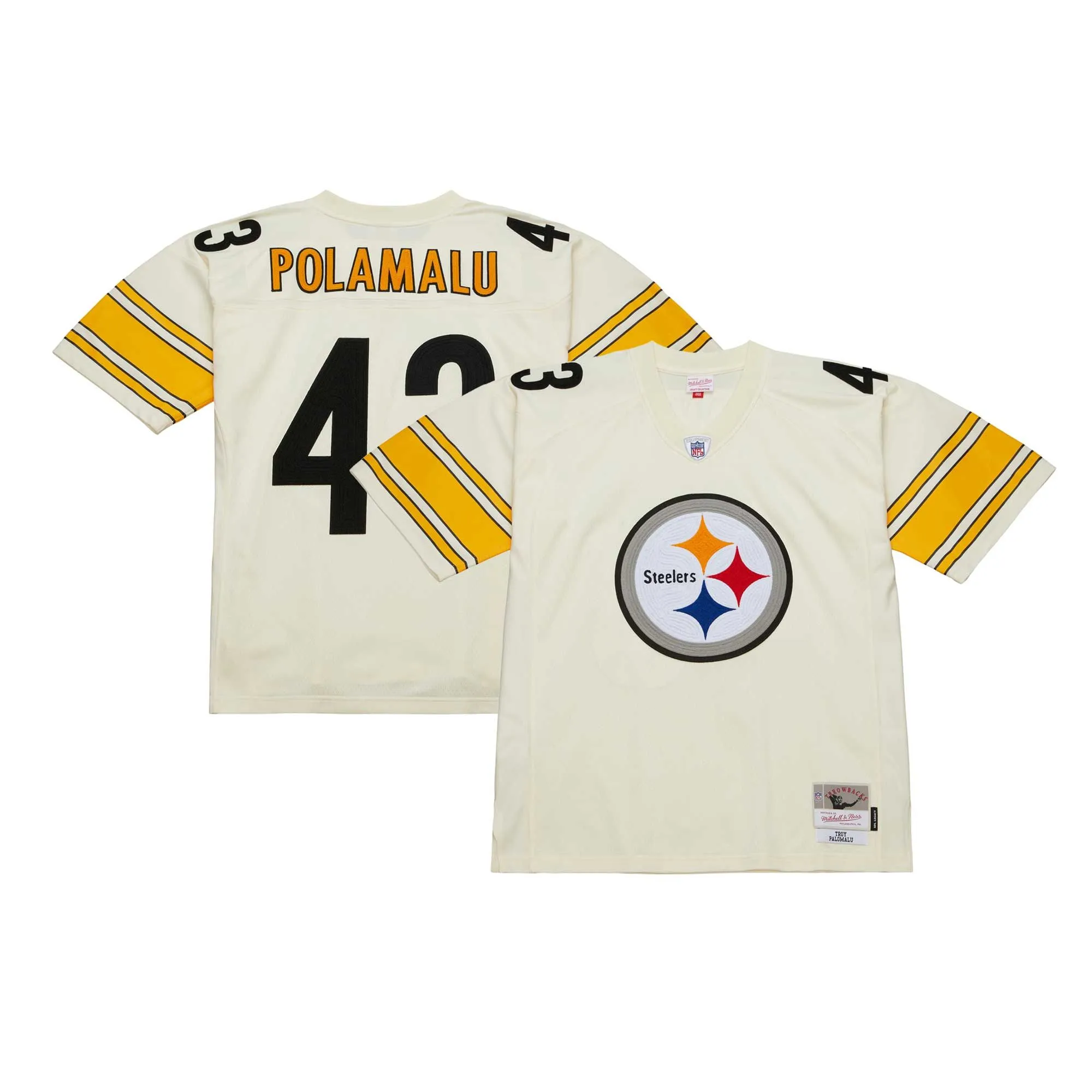 Troy Polamalu Pittsburgh Steelers Mitchell & Ness Chainstitch Legacy Jersey - Cream