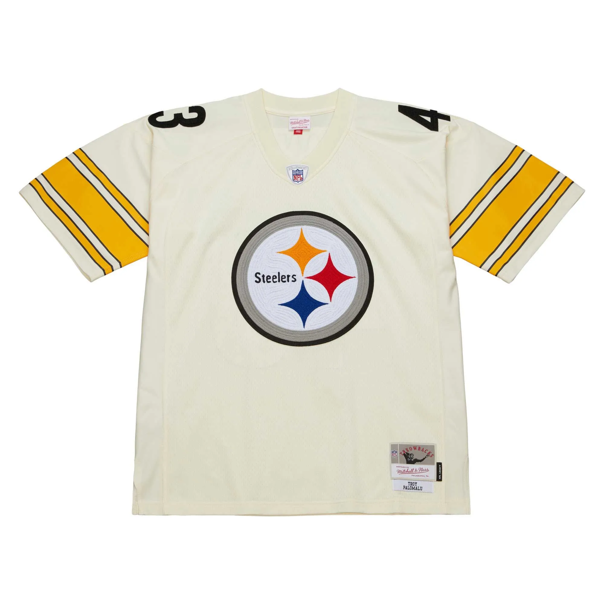 Troy Polamalu Pittsburgh Steelers Mitchell & Ness Chainstitch Legacy Jersey - Cream