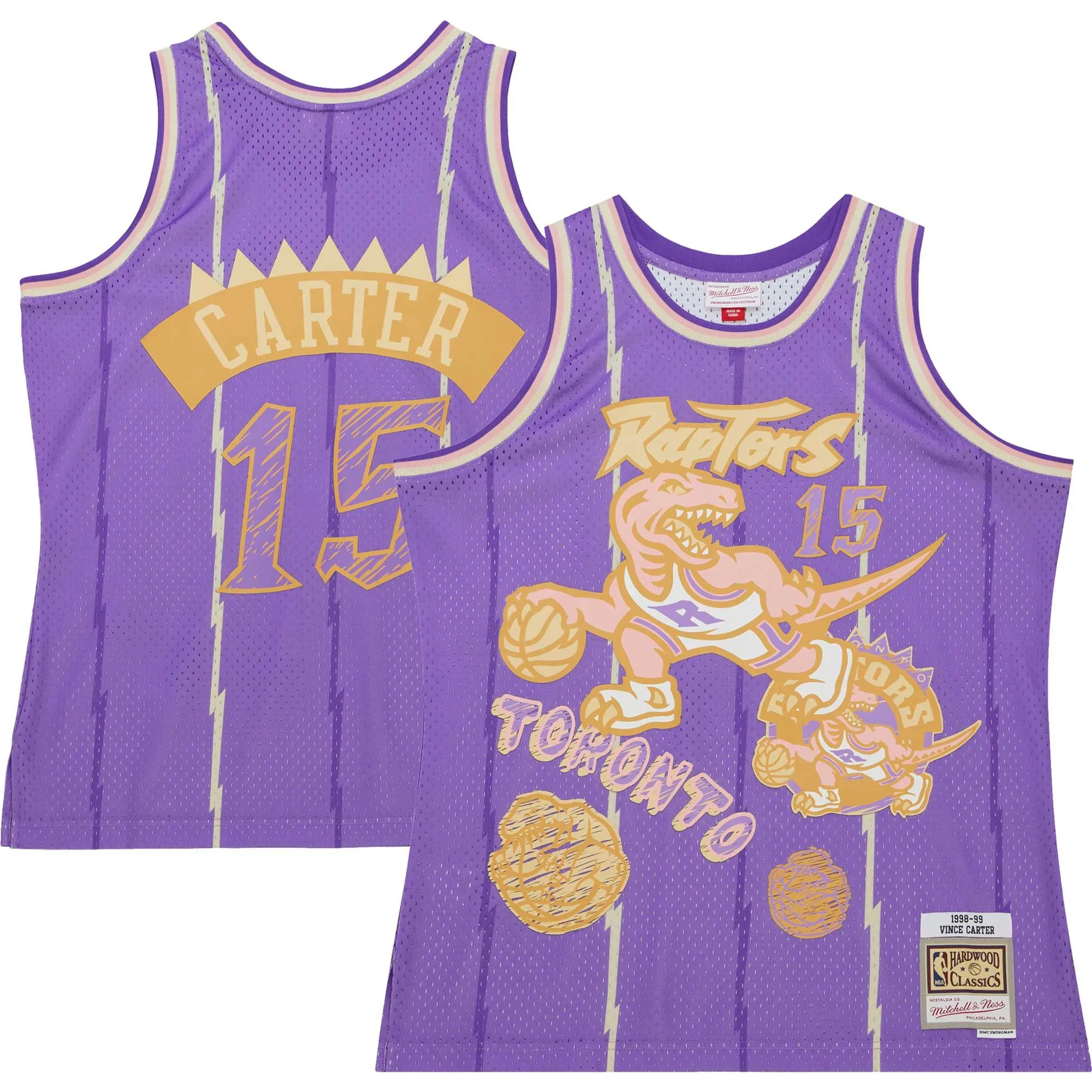 Vince Carter Toronto Raptors Mitchell & Ness 1998/99 Swingman Sidewalk Sketch Jersey - Purple