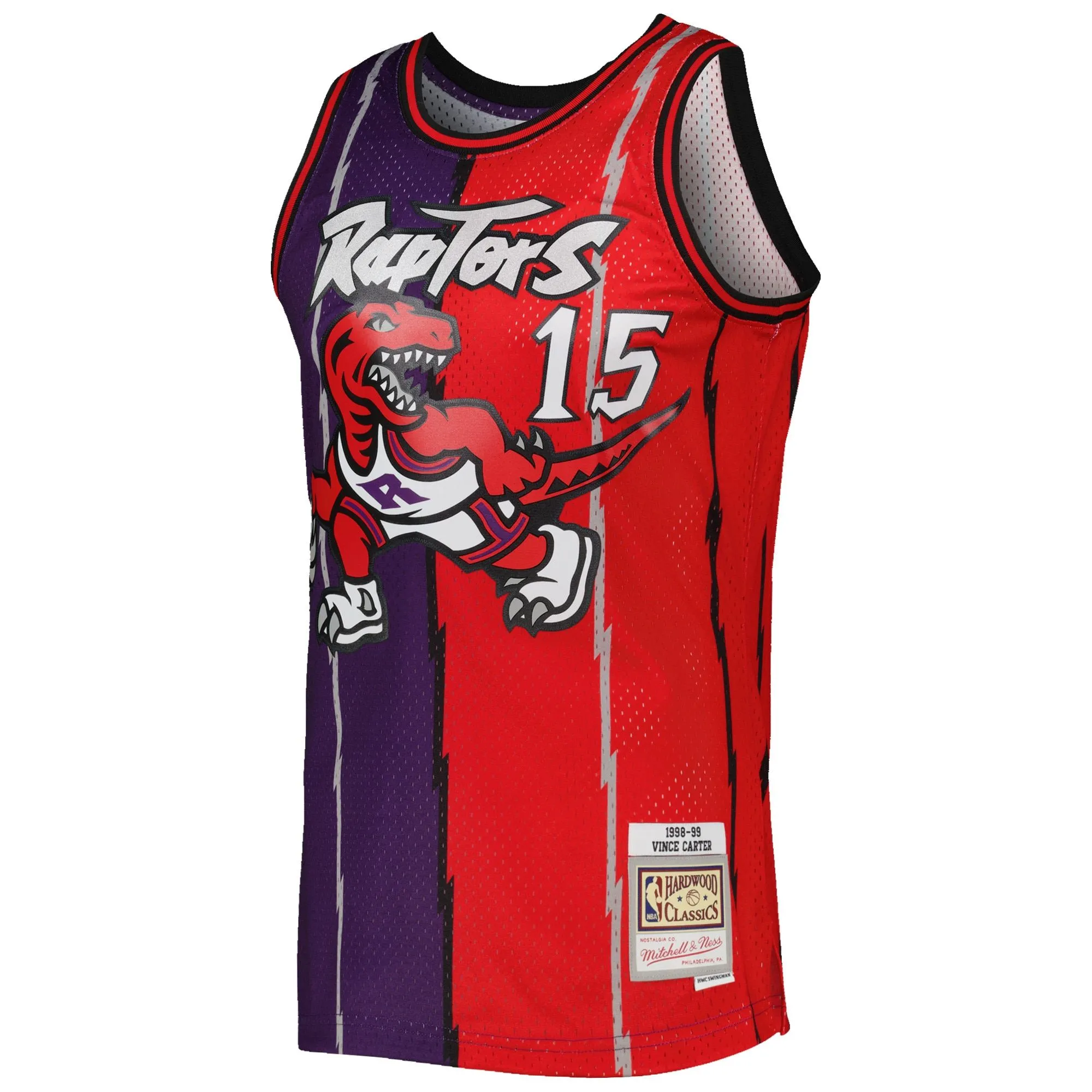 Vince Carter Toronto Raptors Mitchell & Ness Hardwood Classics 1998/99 Split Swingman Jersey - Purple/Red