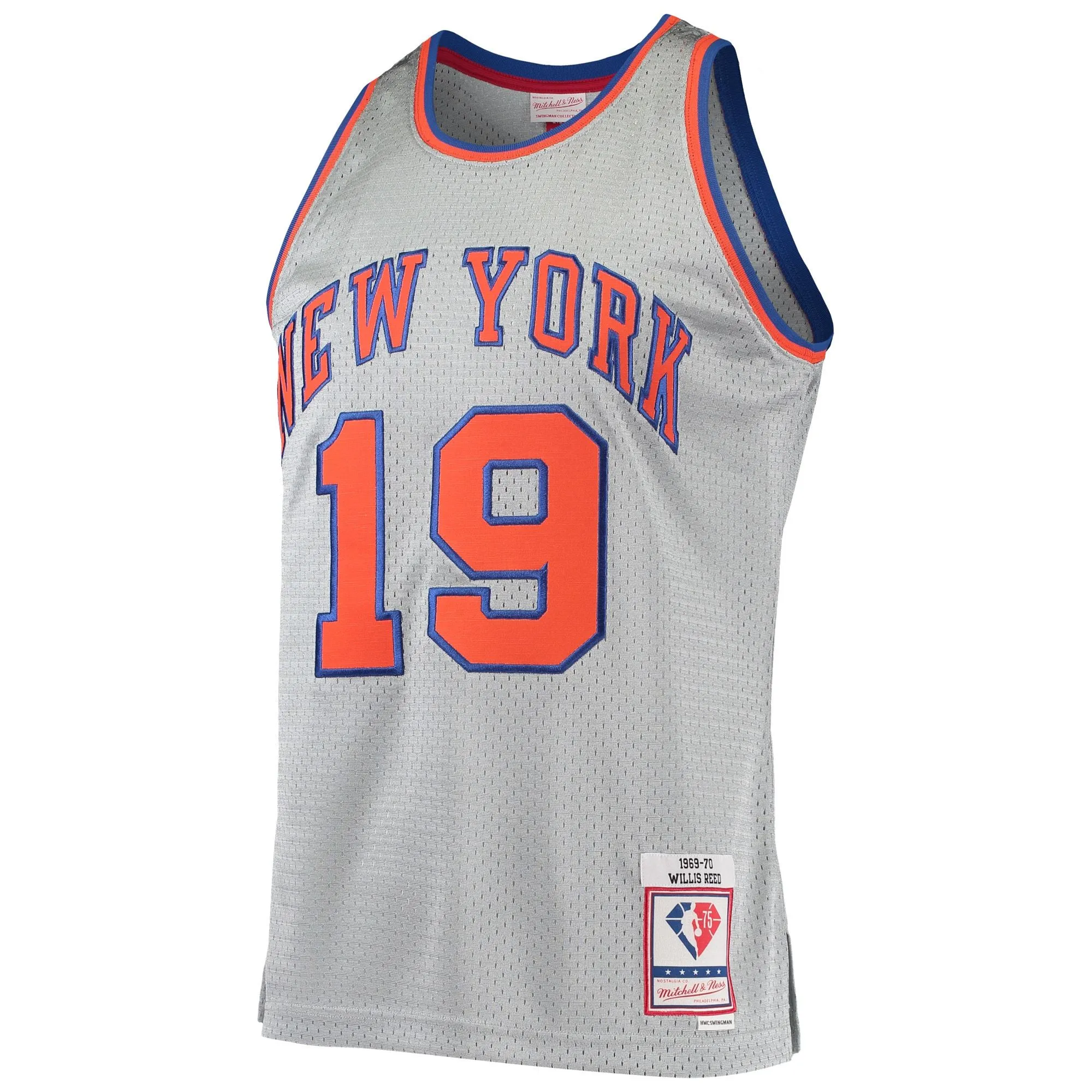 Willis Reed New York Knicks Mitchell & Ness 75th Anniversary 1969/70 Hardwood Classics Swingman Jersey - Silver