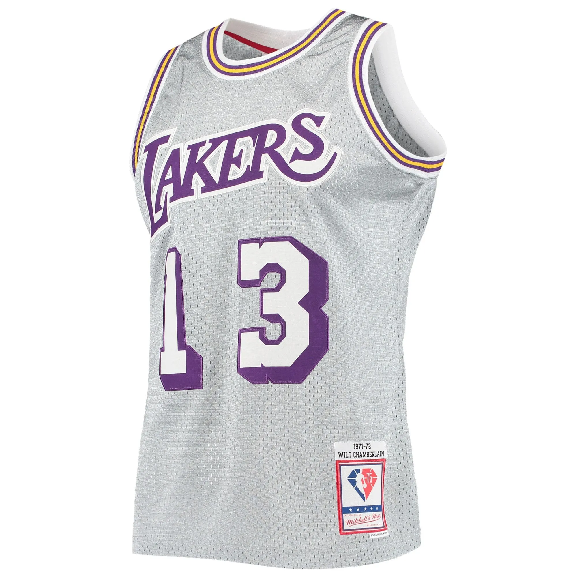 Wilt Chamberlain Los Angeles Lakers Mitchell & Ness 75th Anniversary 1971/72 Hardwood Classics Swingman Jersey - Silver