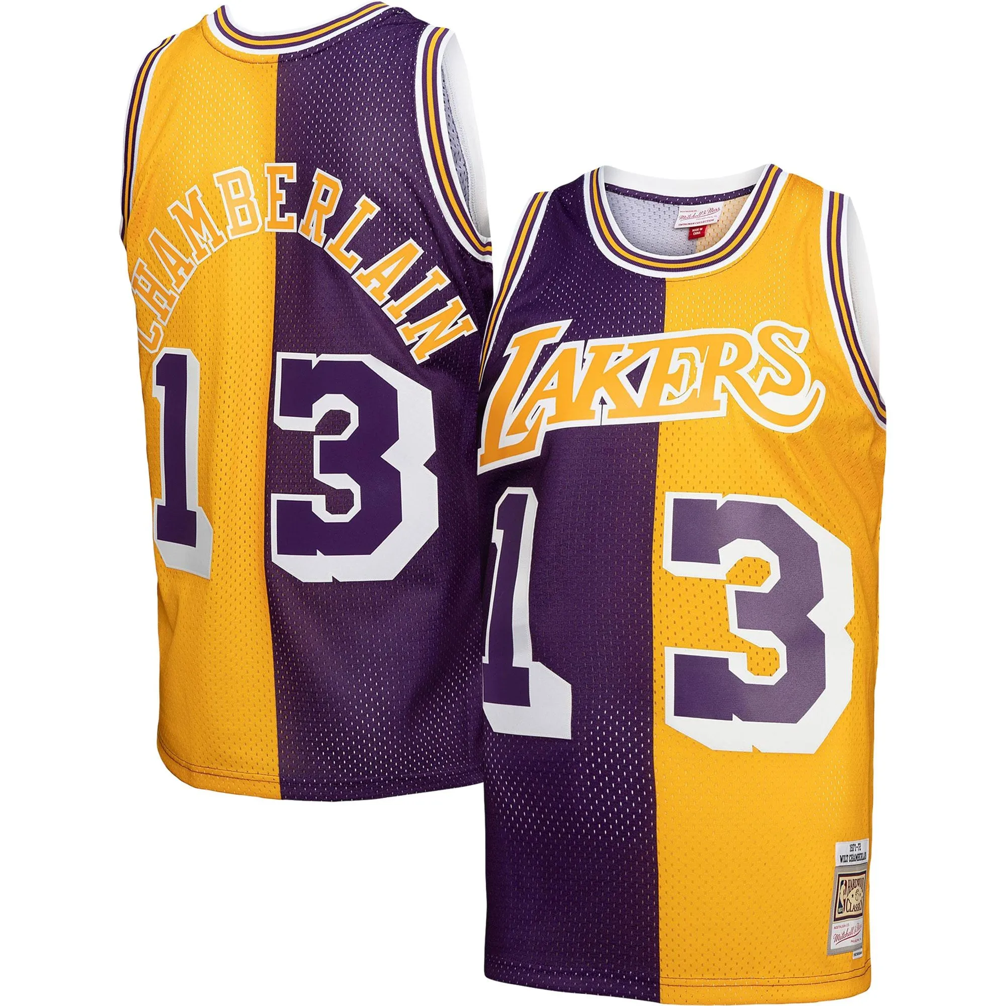 Wilt Chamberlain Los Angeles Lakers Mitchell & Ness Hardwood Classics 1971/72 Split Swingman Jersey - Purple/Gold