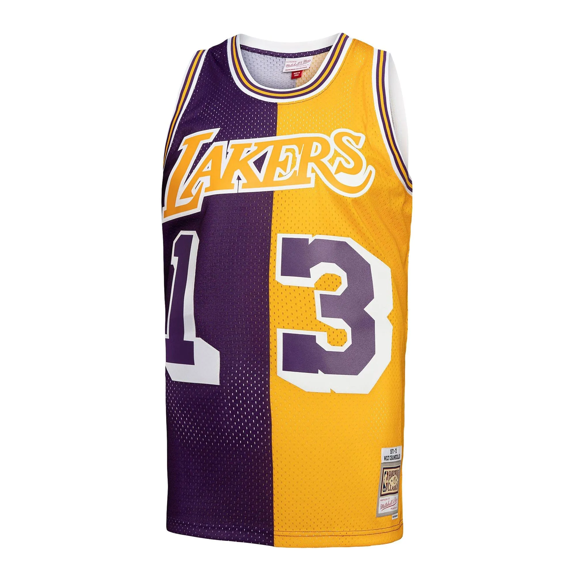 Wilt Chamberlain Los Angeles Lakers Mitchell & Ness Hardwood Classics 1971/72 Split Swingman Jersey - Purple/Gold