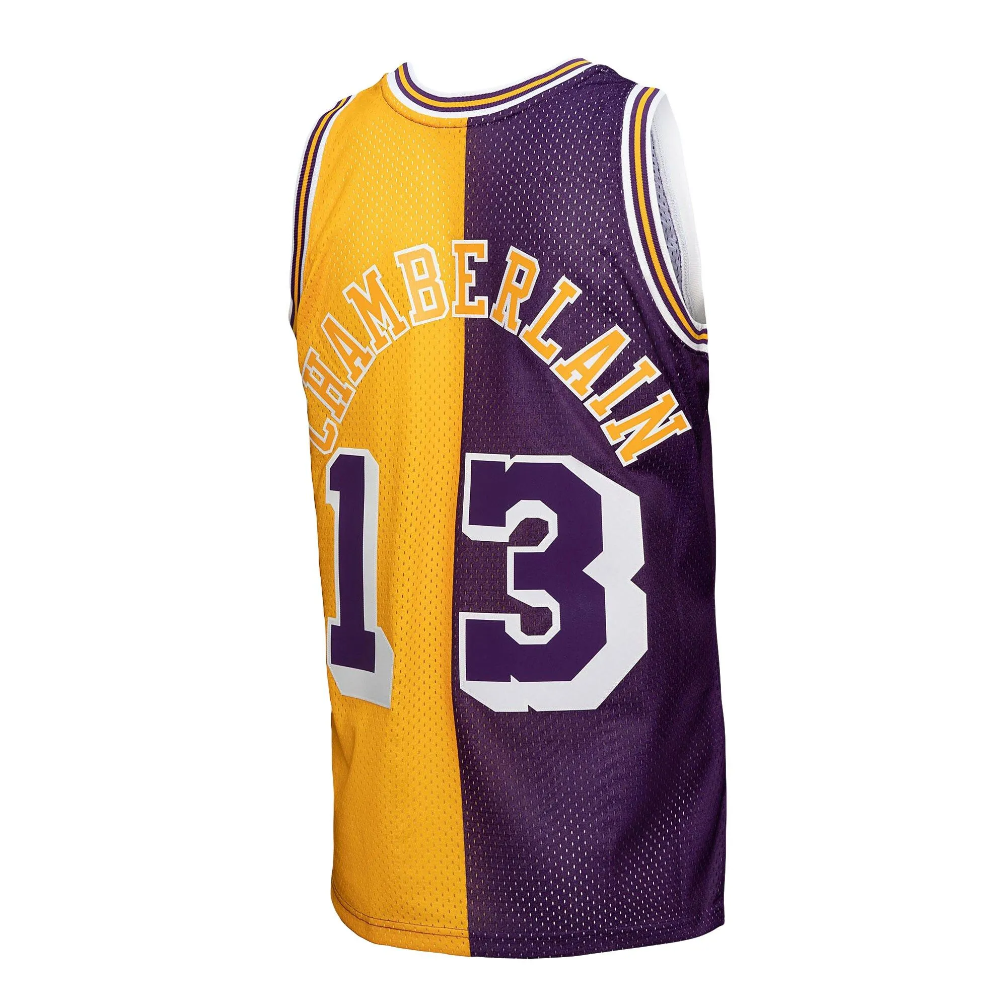 Wilt Chamberlain Los Angeles Lakers Mitchell & Ness Hardwood Classics 1971/72 Split Swingman Jersey - Purple/Gold