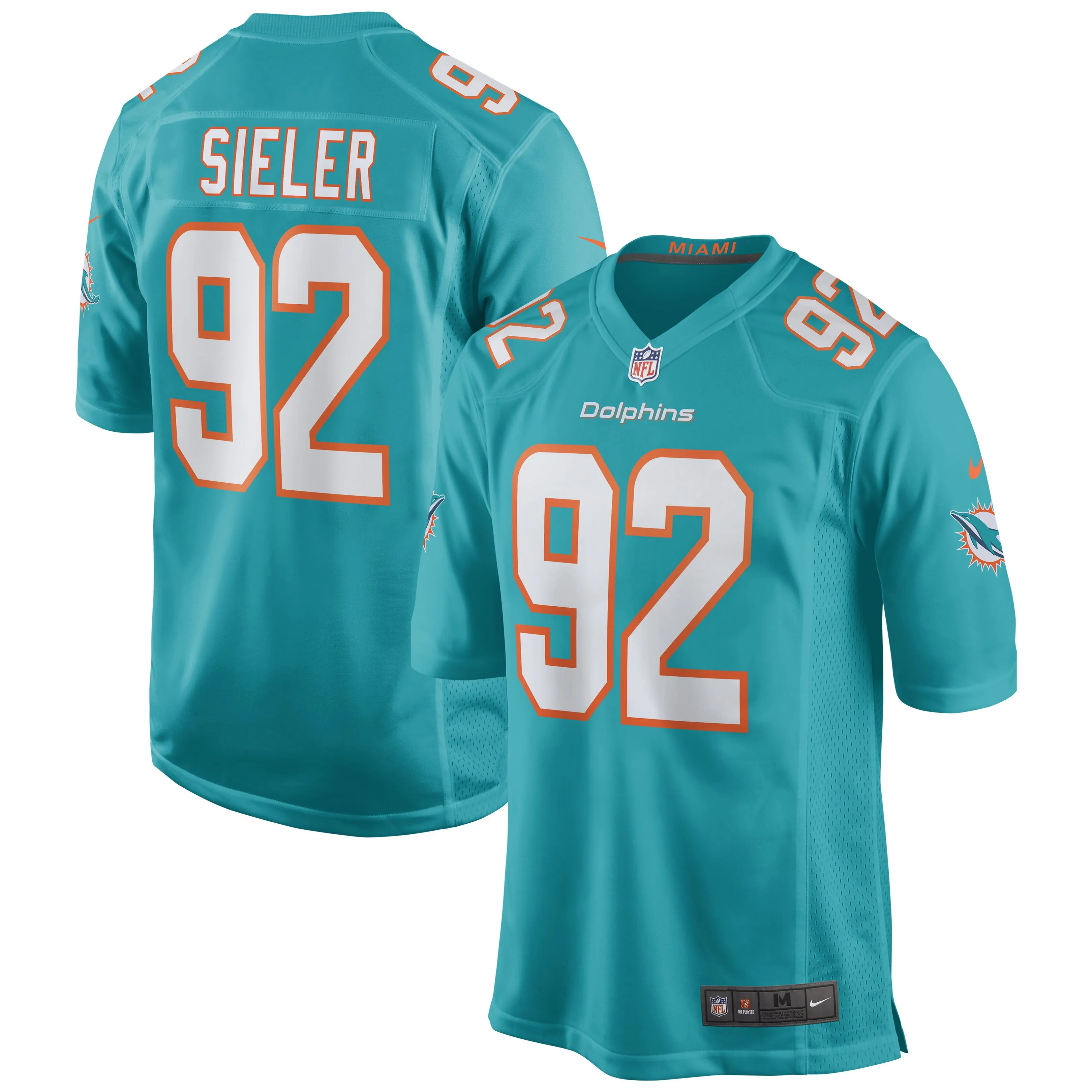 Zach Sieler Miami Dolphins  Game Jersey - Aqua