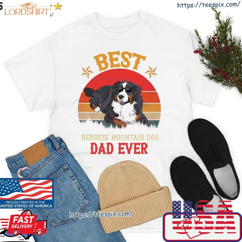 Best Bernese Mountain Dog Dad Ever Retro Sunset Shirt