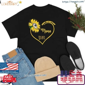 Happy Mothers Day Mama Heart Sunflower Est 2023 Shirt