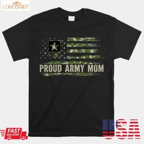 Proud Army Mom Camo American Flag Veteran Shirt