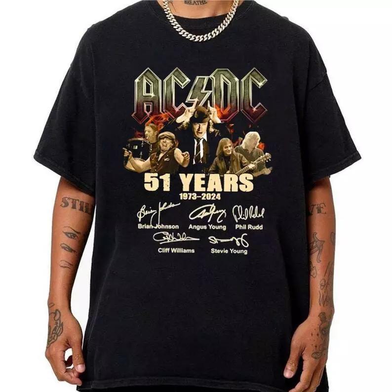 Graphic 51 Years ACDC 1973-2024 Shirt, Tour 2024 Shirt, Signature ACDC Rock Band