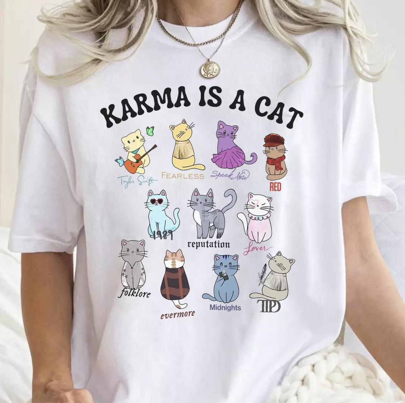 Karma Is A Cat Eras Cats Shirt With TTPD Tee Swiftie Taylor Albums