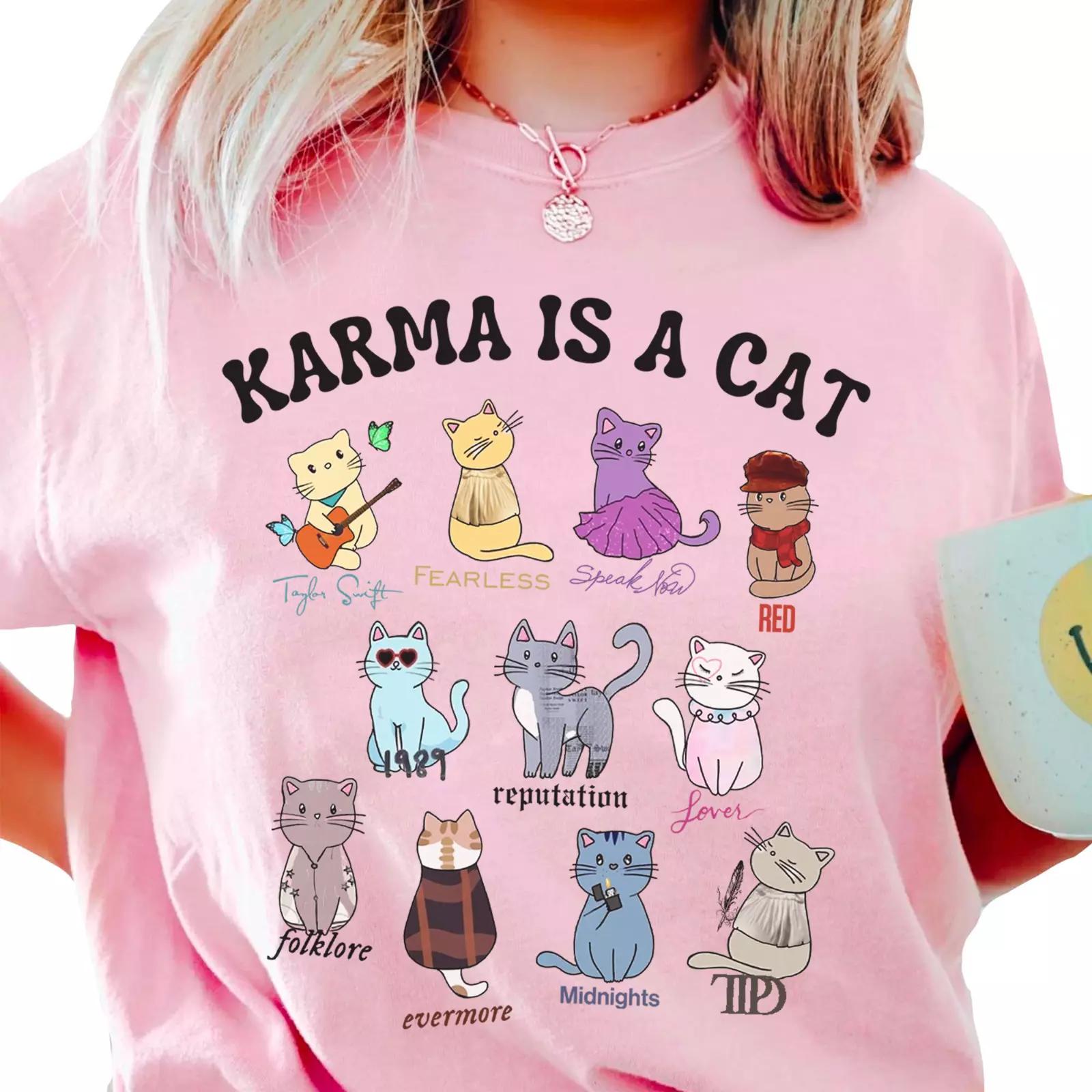 Karma Is A Cat Eras Cats Shirt With TTPD Tee Swiftie Taylor Albums