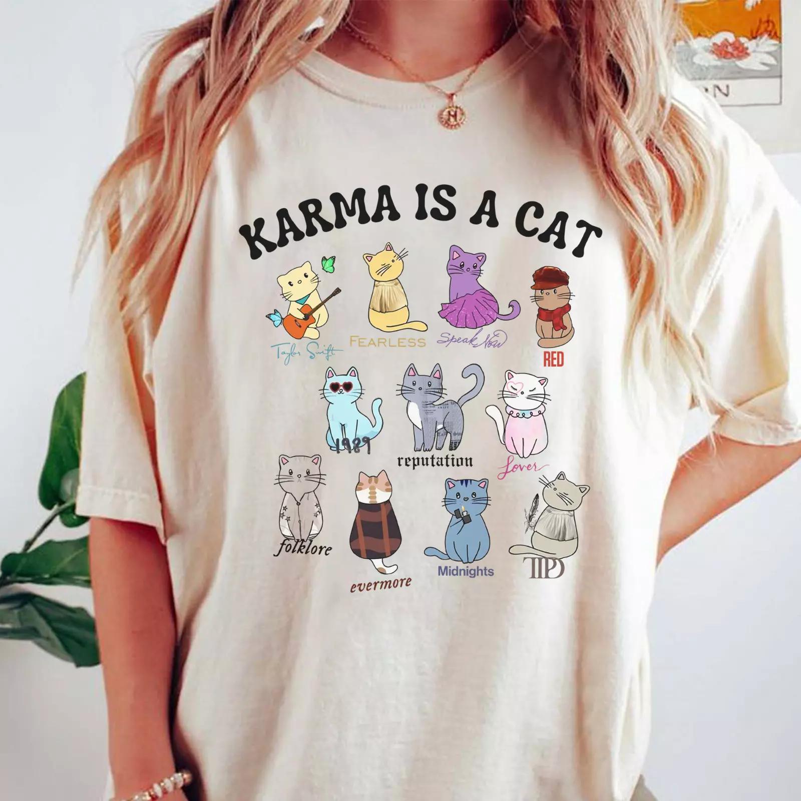 Karma Is A Cat Eras Cats Shirt With TTPD Tee Swiftie Taylor Albums